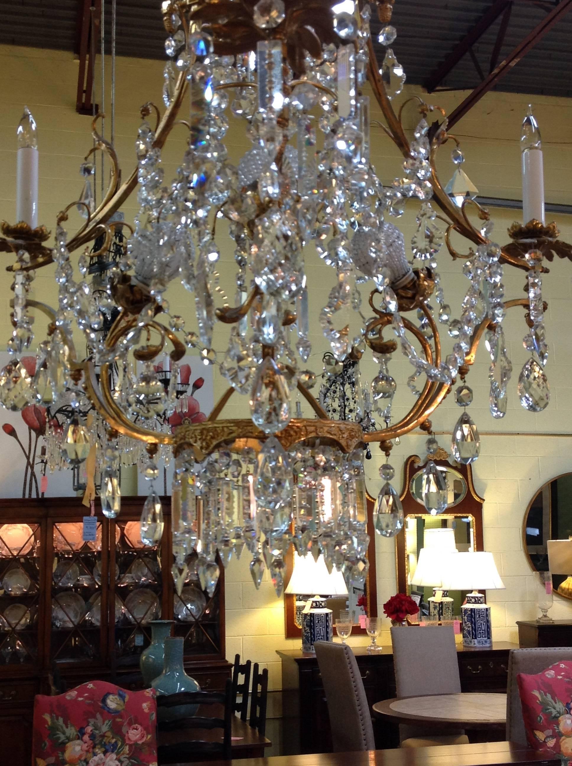 20th Century French Empire Revival Crystal Chandelier with Dore Bronze and Metal Eagles For Sale
