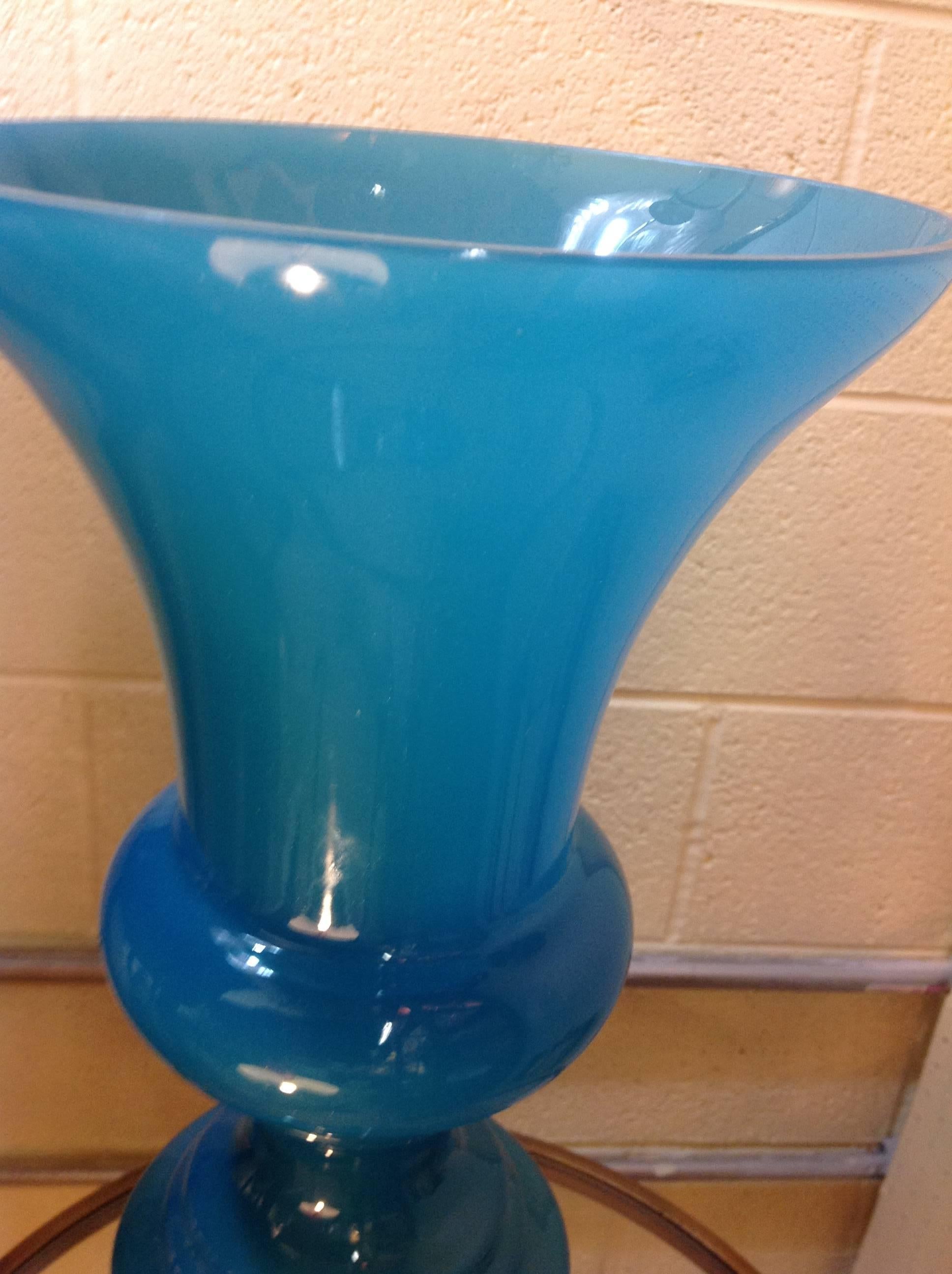 Neoclassical Blue Opaline Two Piece Italian Vase For Sale