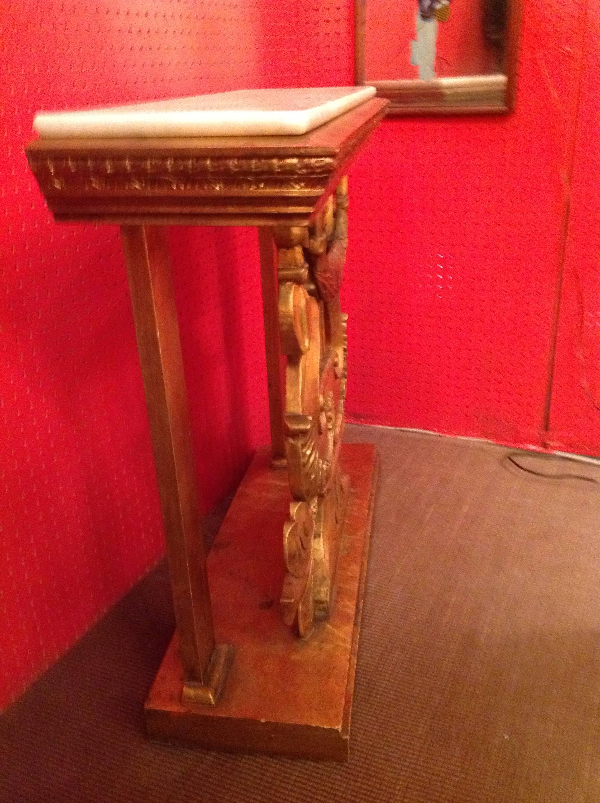 Vintage Hand-Carved Italian Gilt Harp Console Table In Good Condition In Chicago, IL