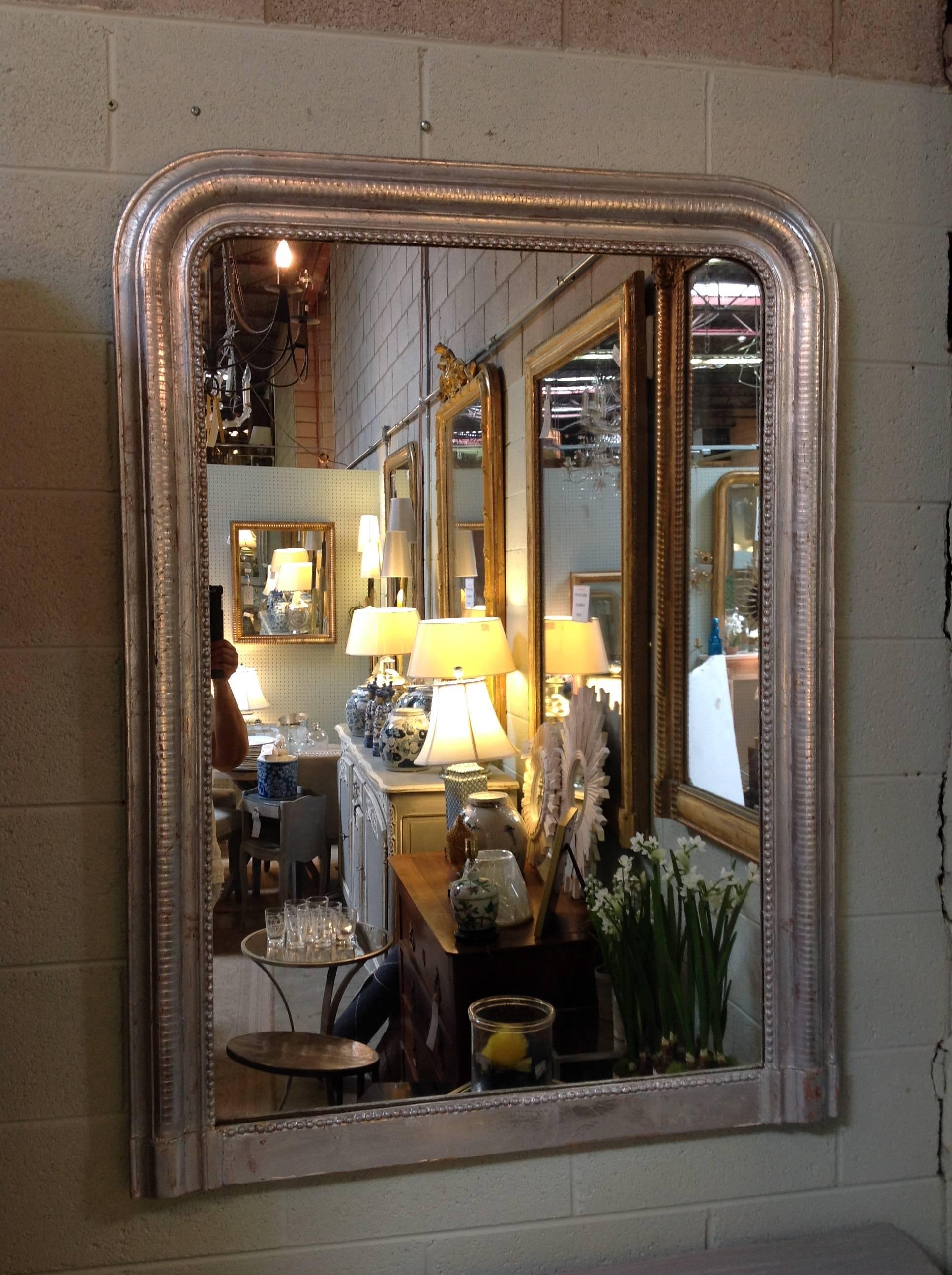 19th Century Antique Louis Philippe Silver Leaf Mirror from France For Sale
