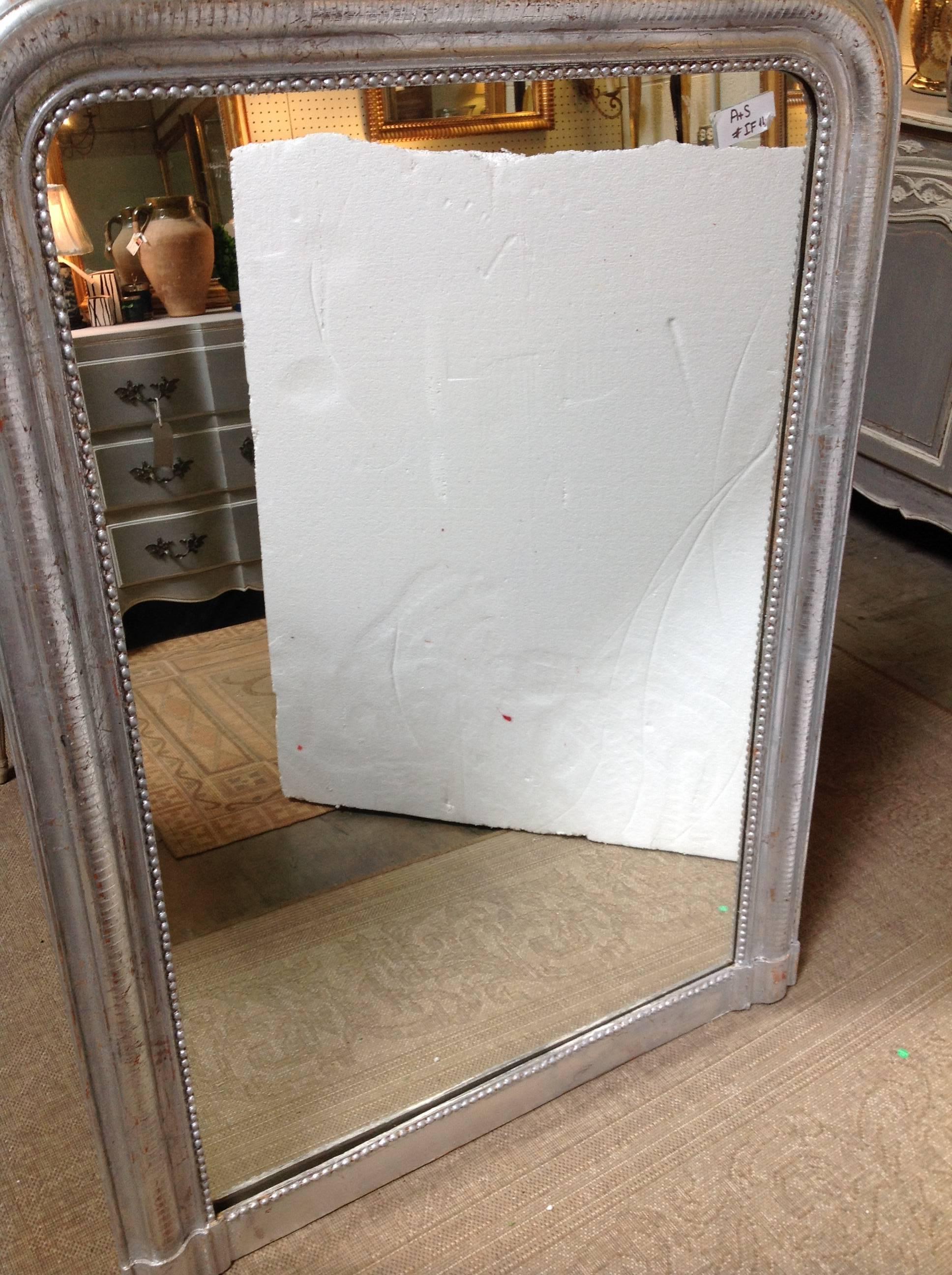 Antique Louis Philippe Silver Leaf Mirror from France In Good Condition For Sale In Chicago, IL