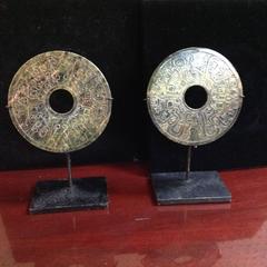 Pair of 19th Century Hand-carved Chinese Bowanite Jade Bi Discs on Custom-Made