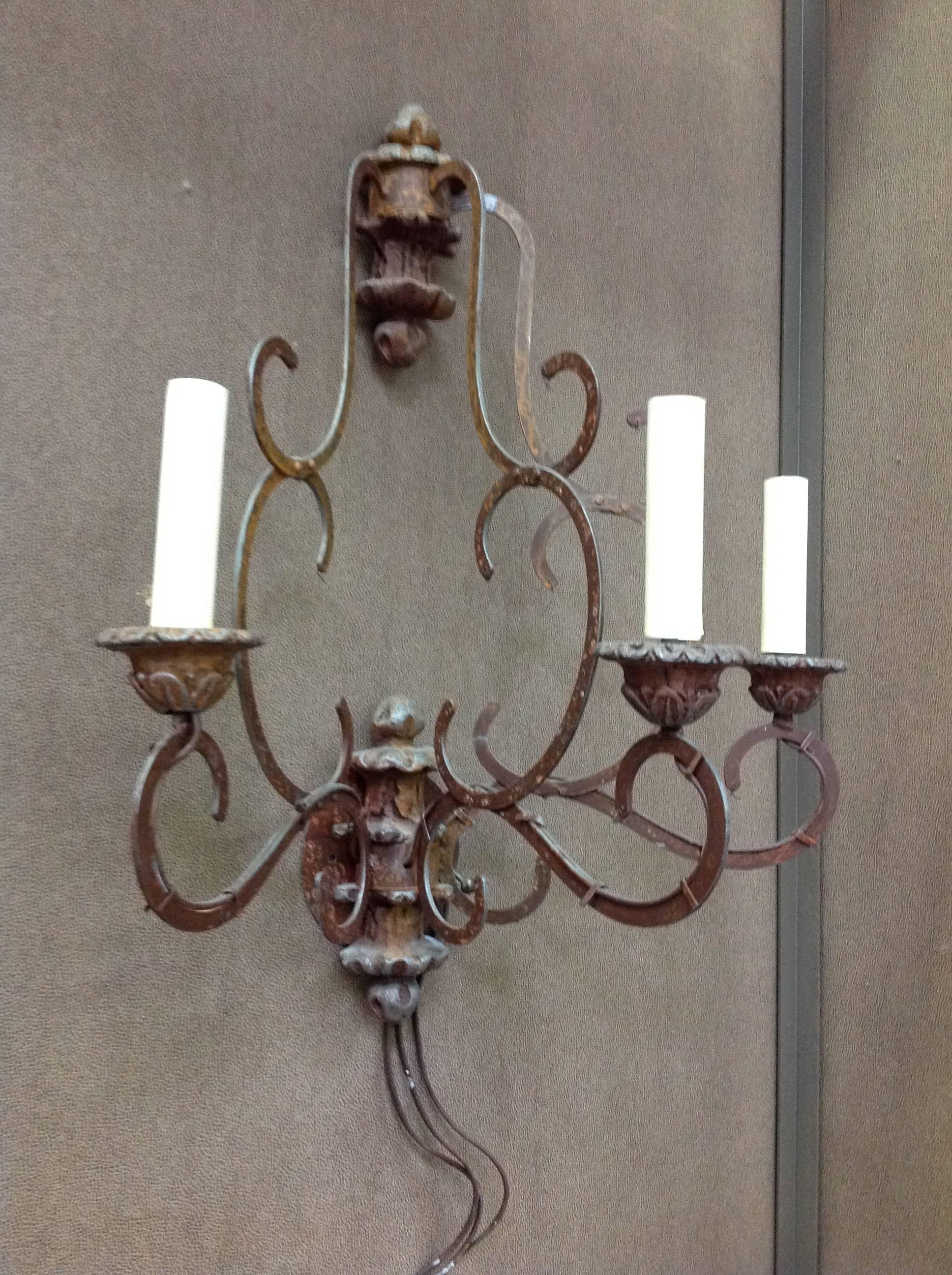 Pair of Niermann Weeks iron three-light sconces have a great sophisticated look. Beading and/or crystals can be added.