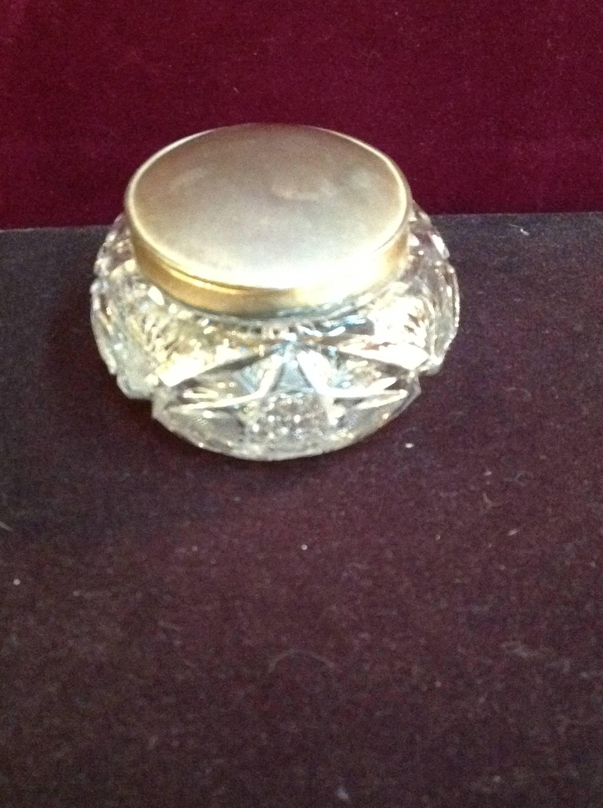 Edwardian Brilliant Cut Crystal Oval Dresser Box with Sterling Lid For Sale