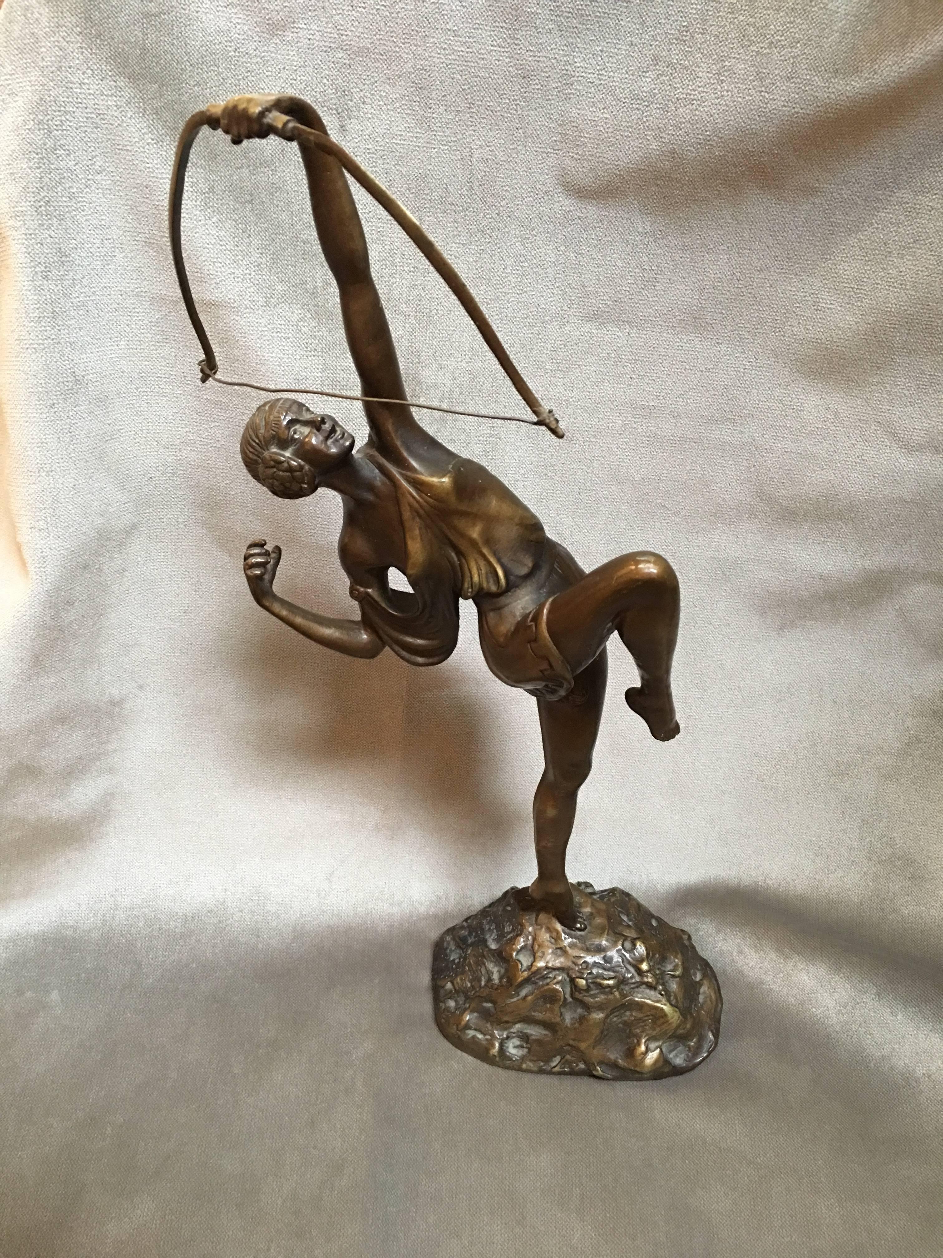 French Tireuse A L'Arc Bronze Greek Archer by Pierre Le Faguays For Sale
