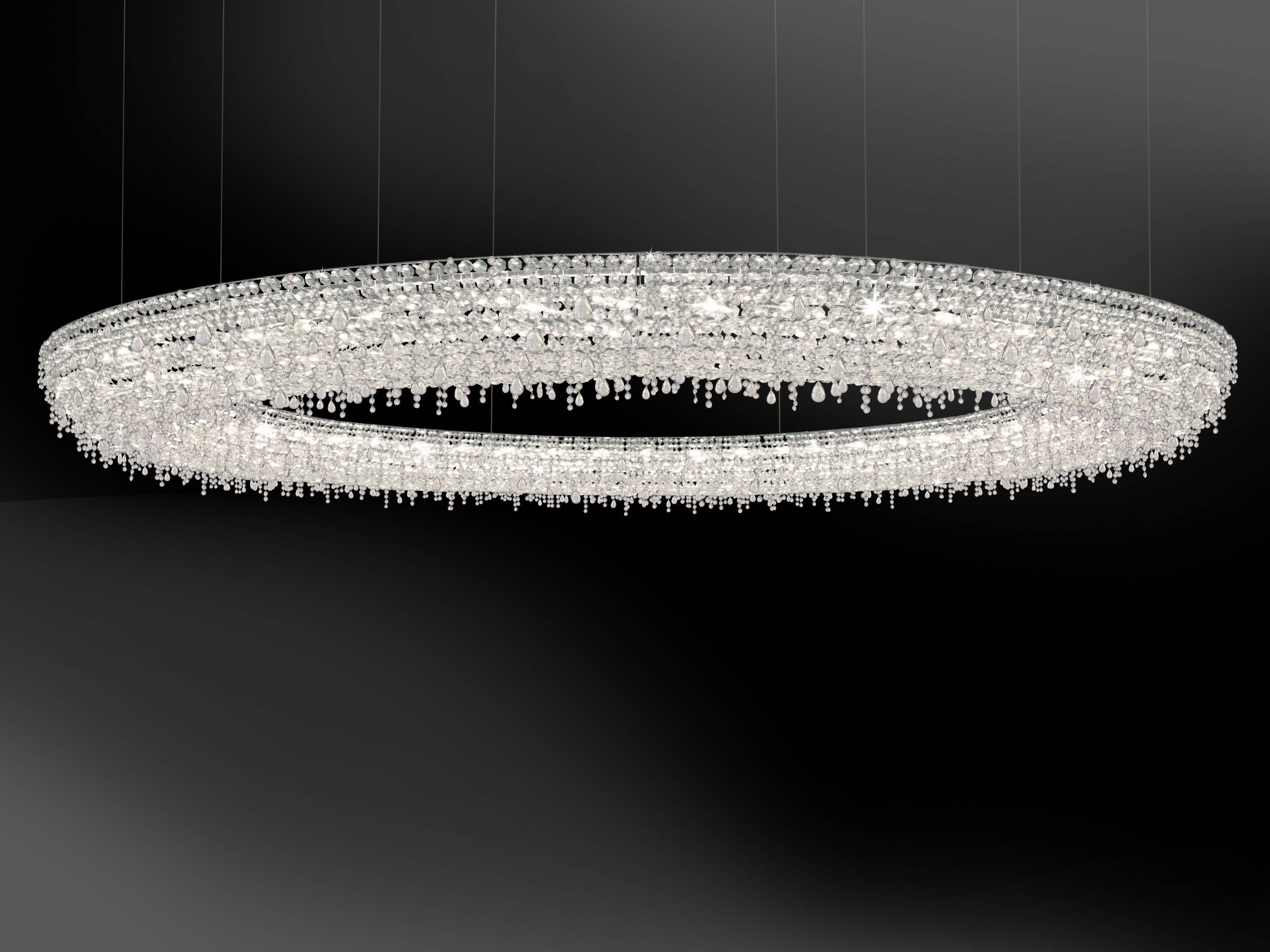 Italian Lolli e Memmoli Ugolino Modern Crystal Halo Light Fixture Handcrafted in Italy For Sale