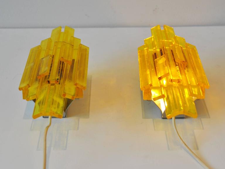 Set of Two Danish Design Wall Lamps in Yellow Acryllic at 1stdibs