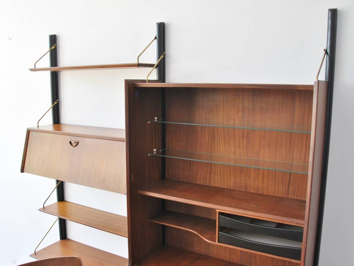 Mid-Century Modern Wall Unit in Teak with Foldable Table by Louis Van Teeffelen for Wébé, 1950s