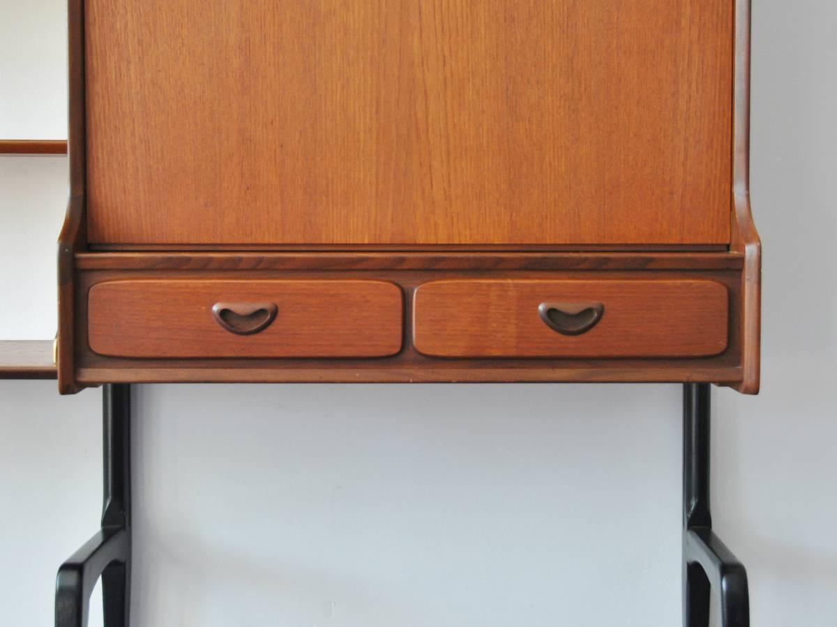 Mid-20th Century Wall Unit in Teak with Foldable Table by Louis Van Teeffelen for Wébé, 1950s