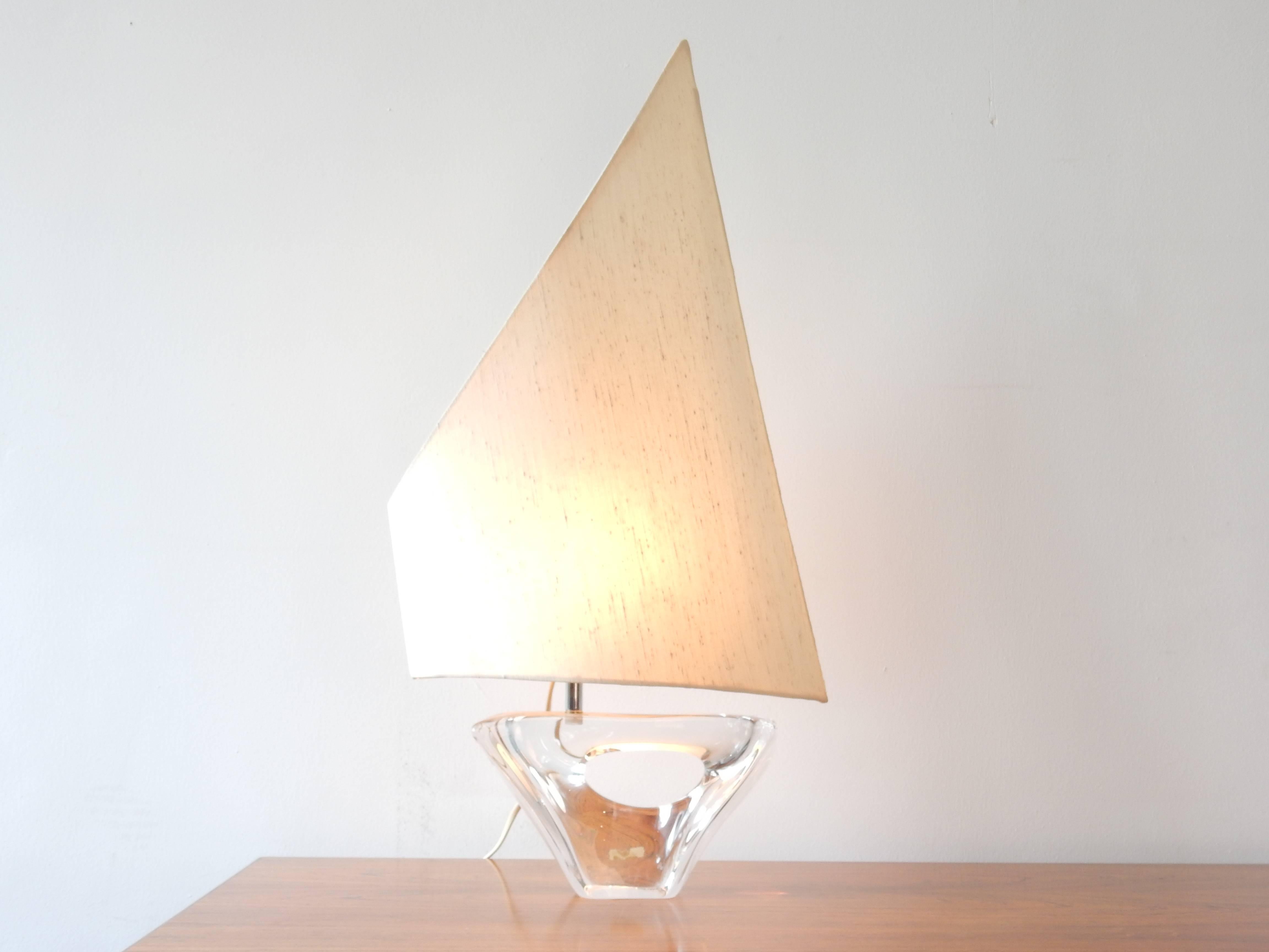 Crystal Sailboat Shaped Table Light by Daum, Signed and Labelled, France, 1950s