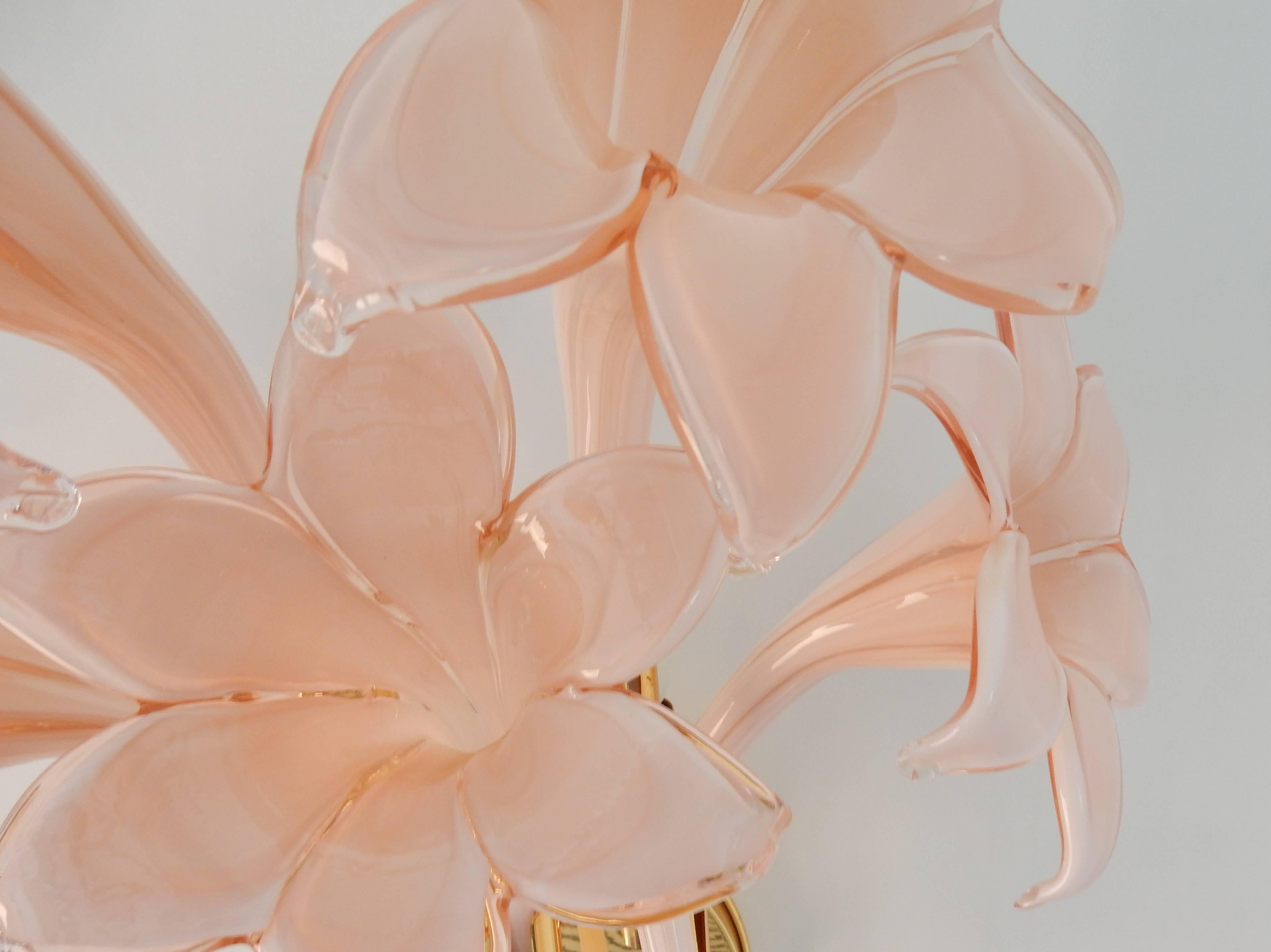Set of Two Murano Glass Flower Wall Sconces by Franco Luce (Attr.), Italy, 1970s 1