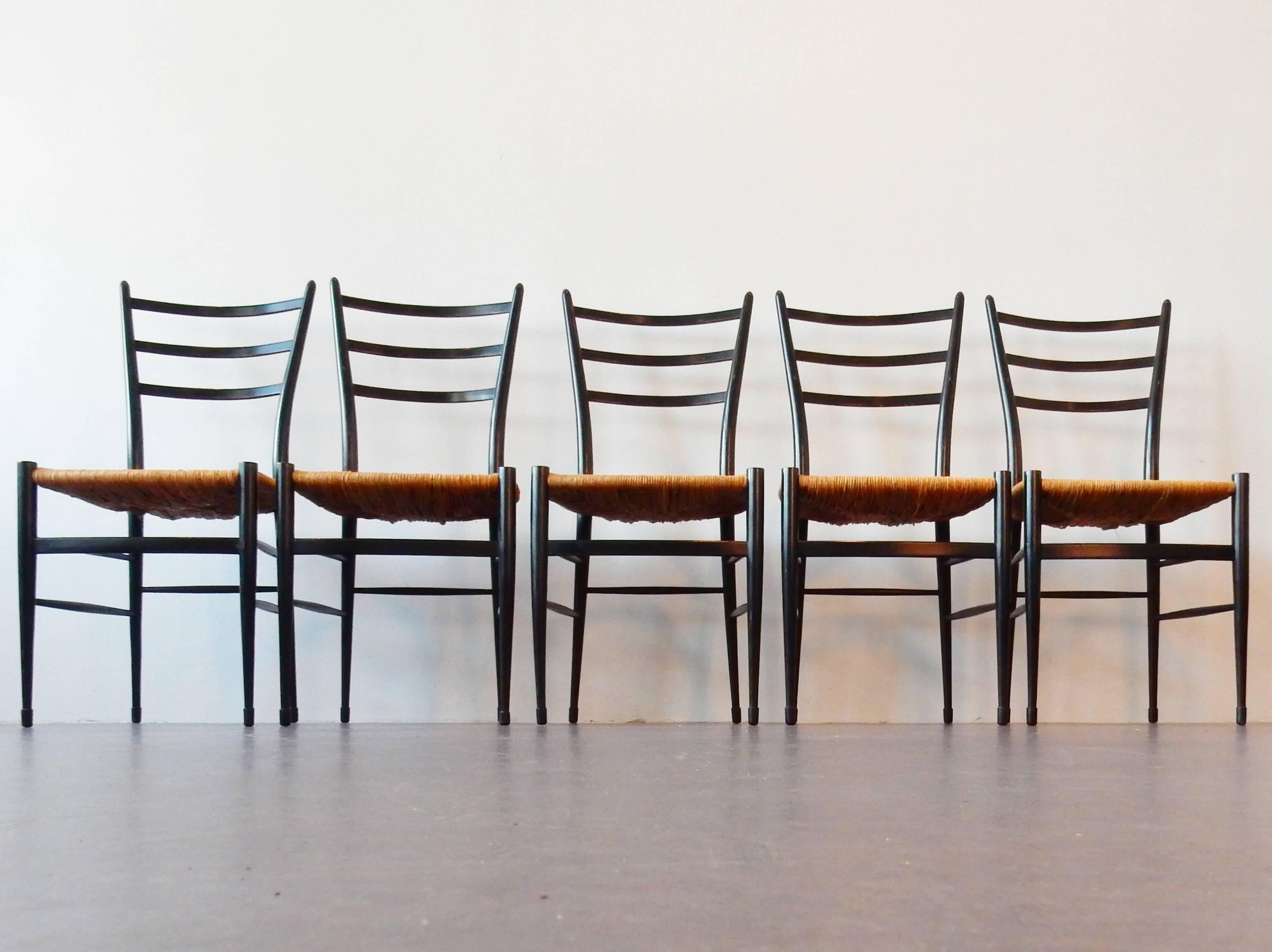 Mid-Century Modern Set of Five 'Spinetto' Dining Chairs by Chiavari, Italy, 1950s