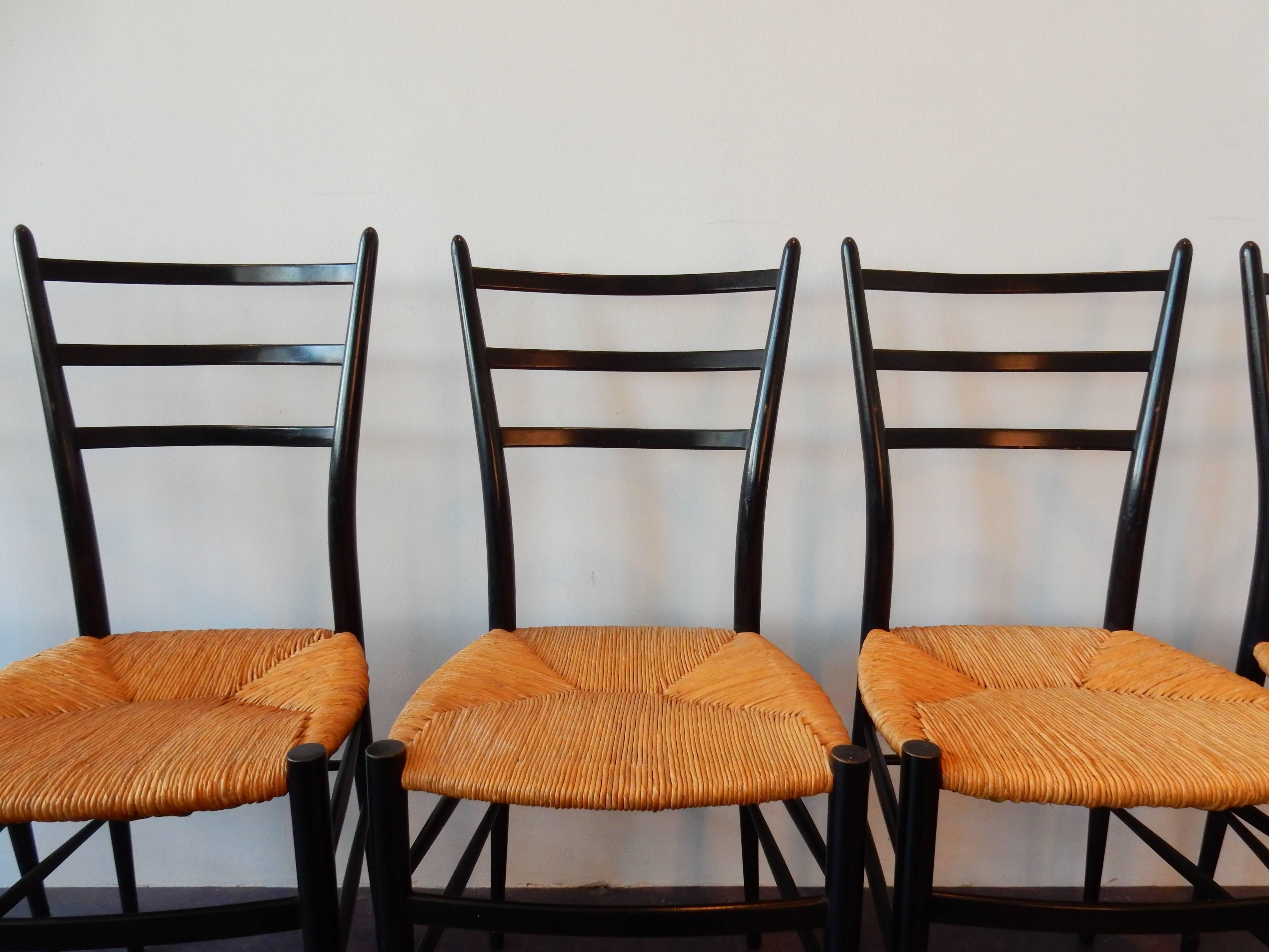 Ebonized Set of Five 'Spinetto' Dining Chairs by Chiavari, Italy, 1950s