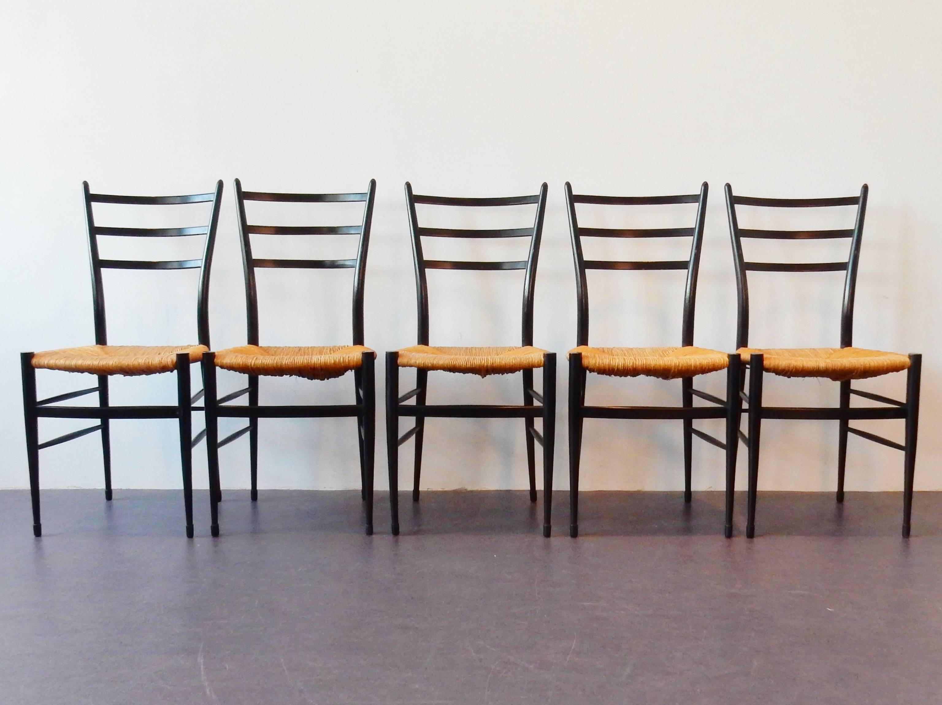 Italian Set of Five 'Spinetto' Dining Chairs by Chiavari, Italy, 1950s