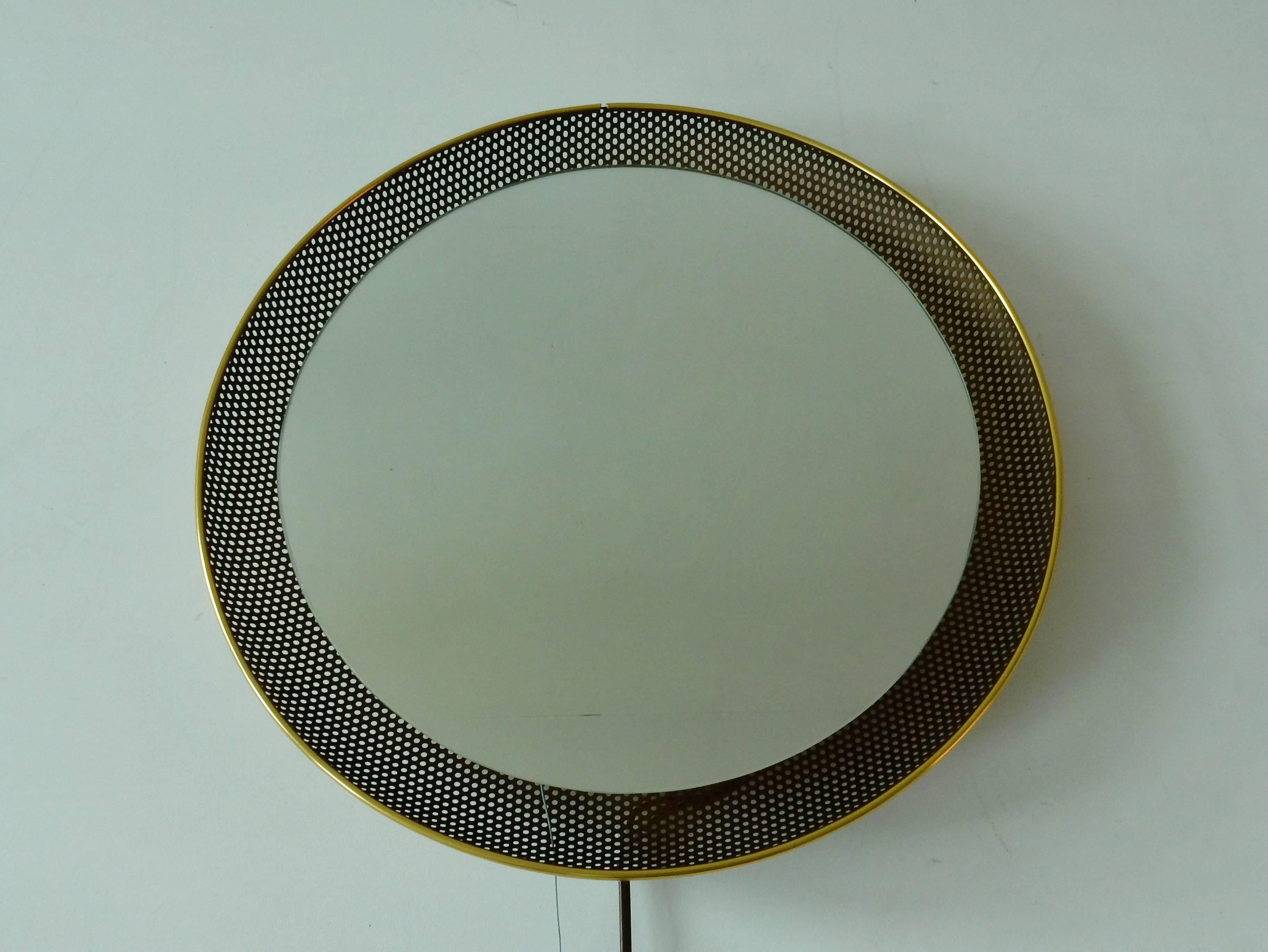 Luminated Mirror on a Perforated Frame, Netherlands, 1950s or 1960s In Good Condition In Steenwijk, NL