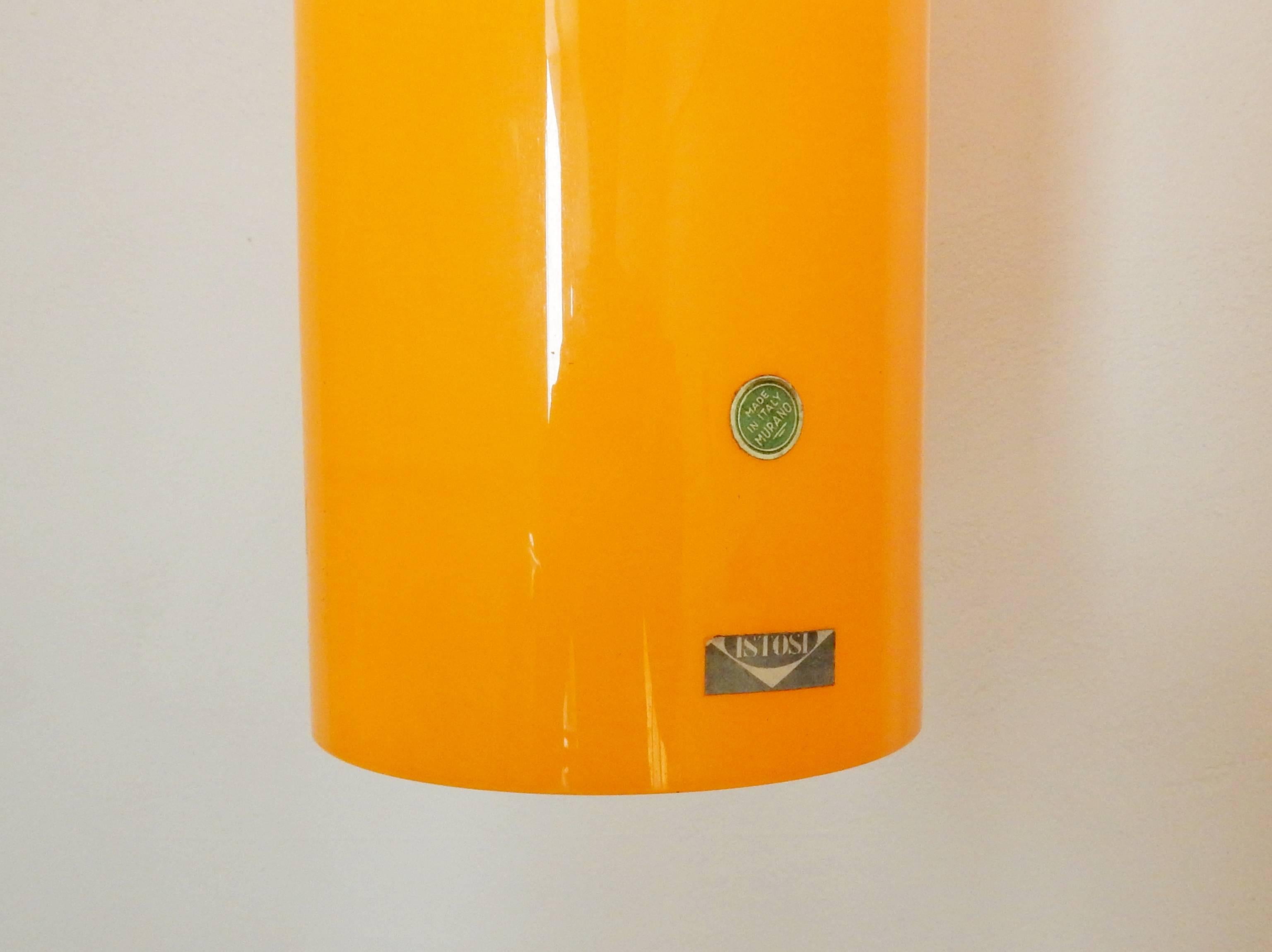 Italian Tall Orange Glass Pendant Light by Gino Vistosi Murano, Italy, 1960s For Sale