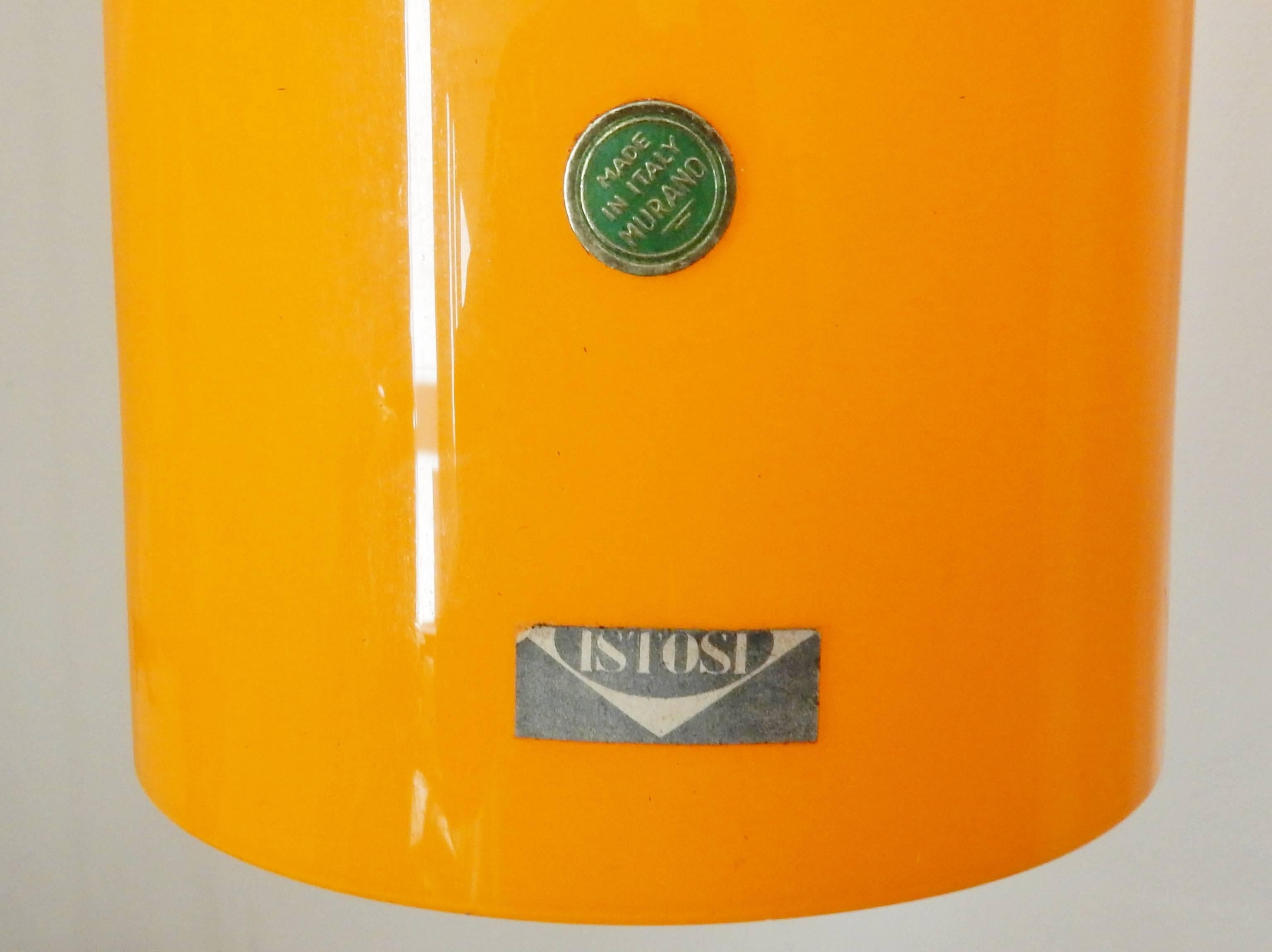 Mid-Century Modern Tall Orange Glass Pendant Light by Gino Vistosi Murano, Italy, 1960s For Sale