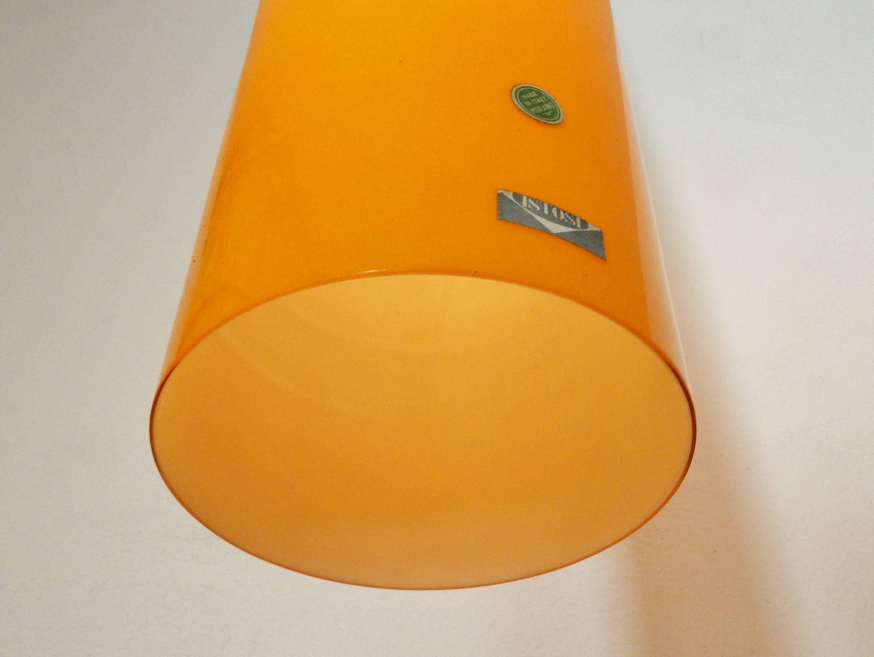Mid-20th Century Tall Orange Glass Pendant Light by Gino Vistosi Murano, Italy, 1960s For Sale