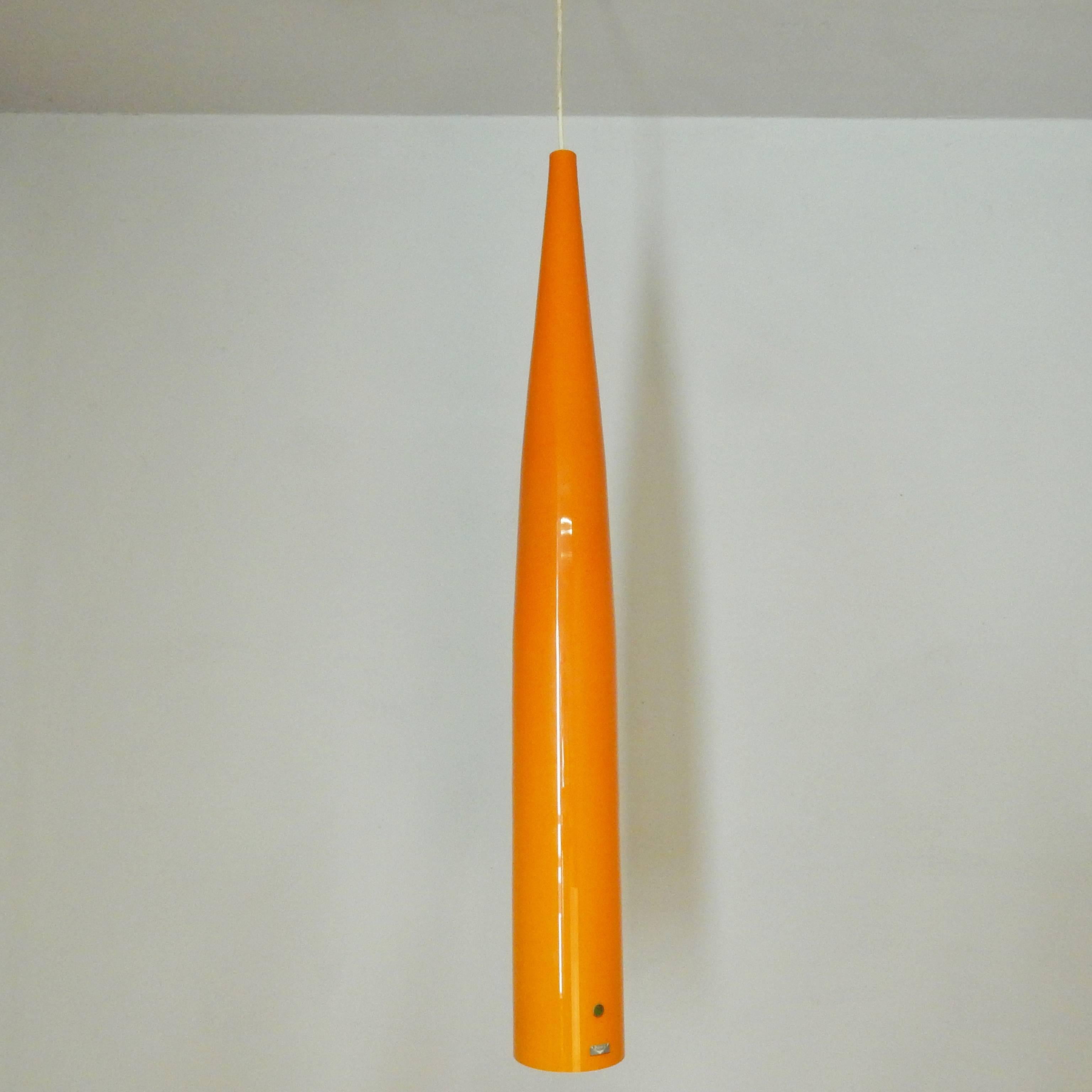 Tall Orange Glass Pendant Light by Gino Vistosi Murano, Italy, 1960s For Sale 2