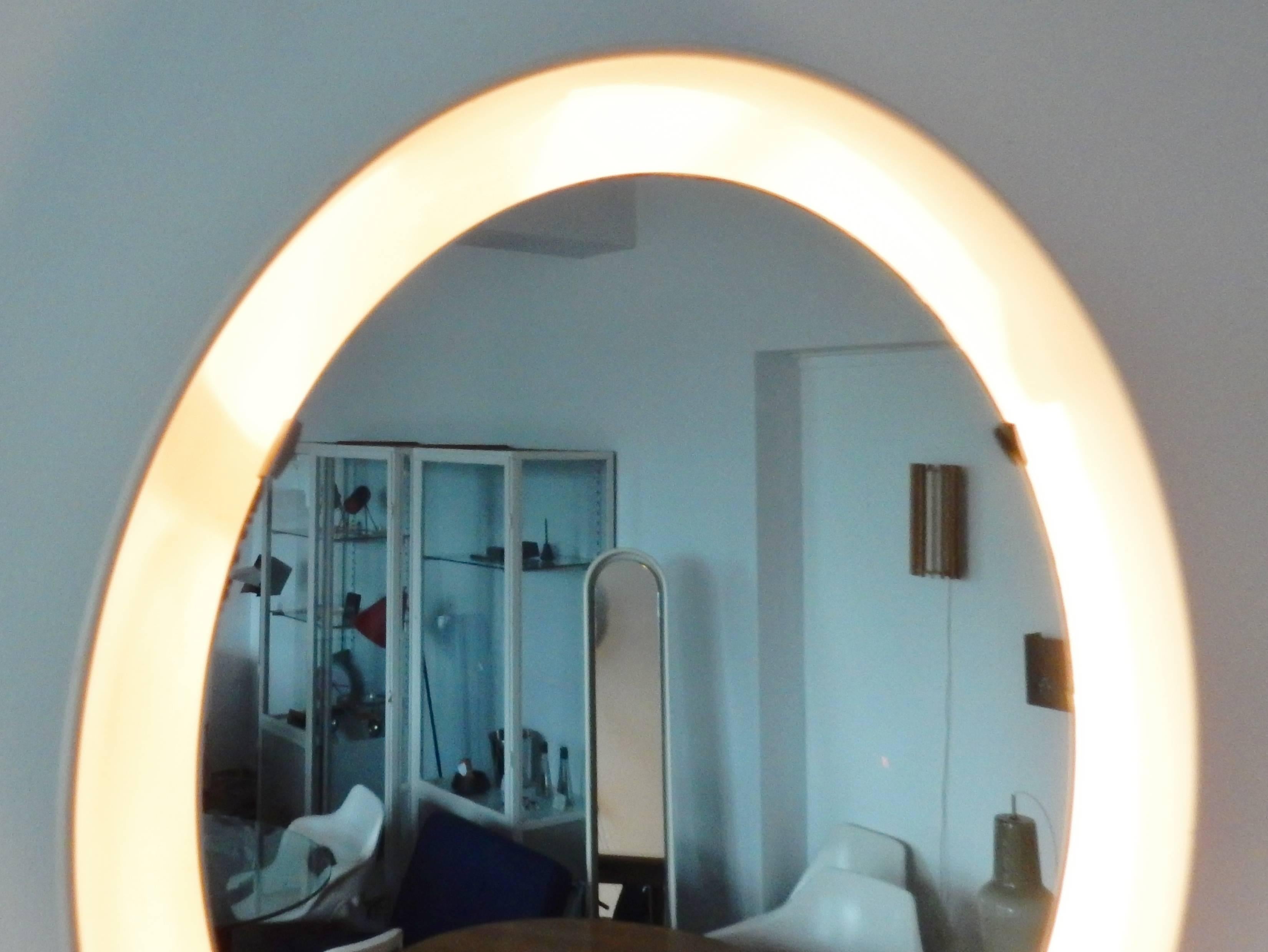 Lacquered Rare Luminated Round Mirror by Arne Jacobsen for Louis Poulsen, Denmark, 1960s