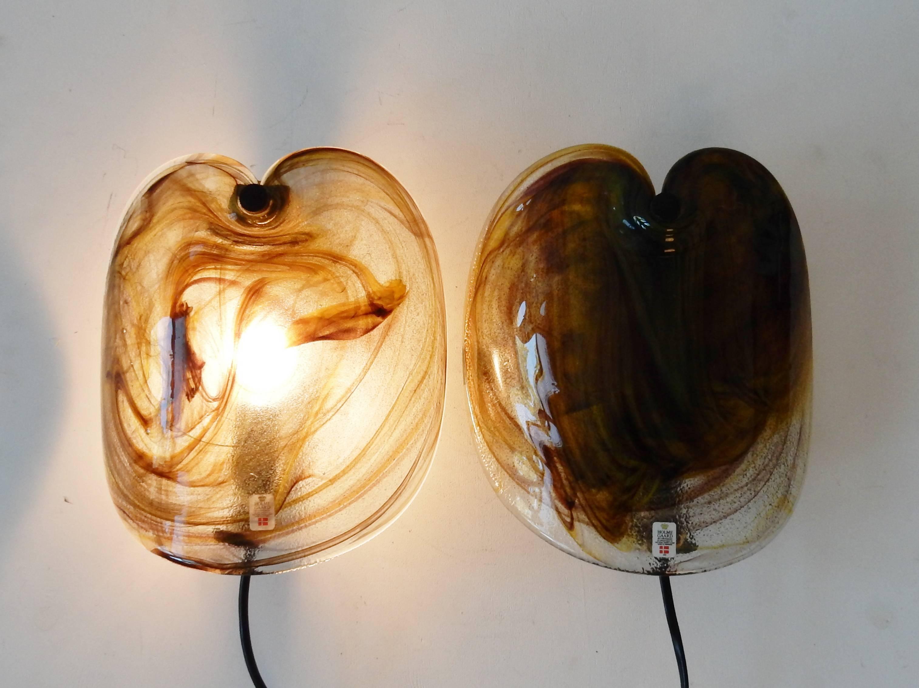 Set of Two Glass Wall Sconces by Per Lutken for Holmegaard, Denmark, 1970s In Excellent Condition In Steenwijk, NL