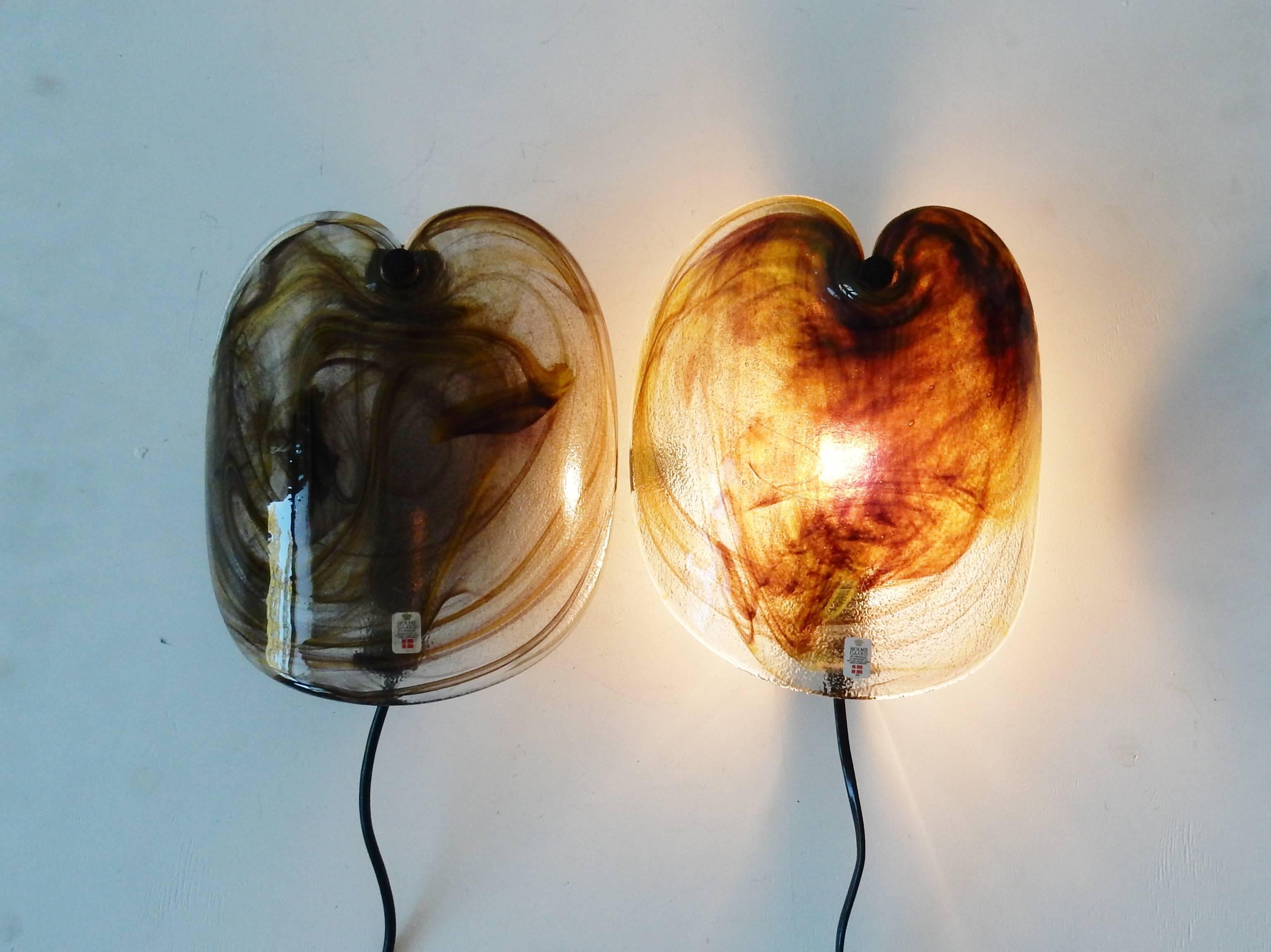 Danish Set of Two Glass Wall Sconces by Per Lutken for Holmegaard, Denmark, 1970s