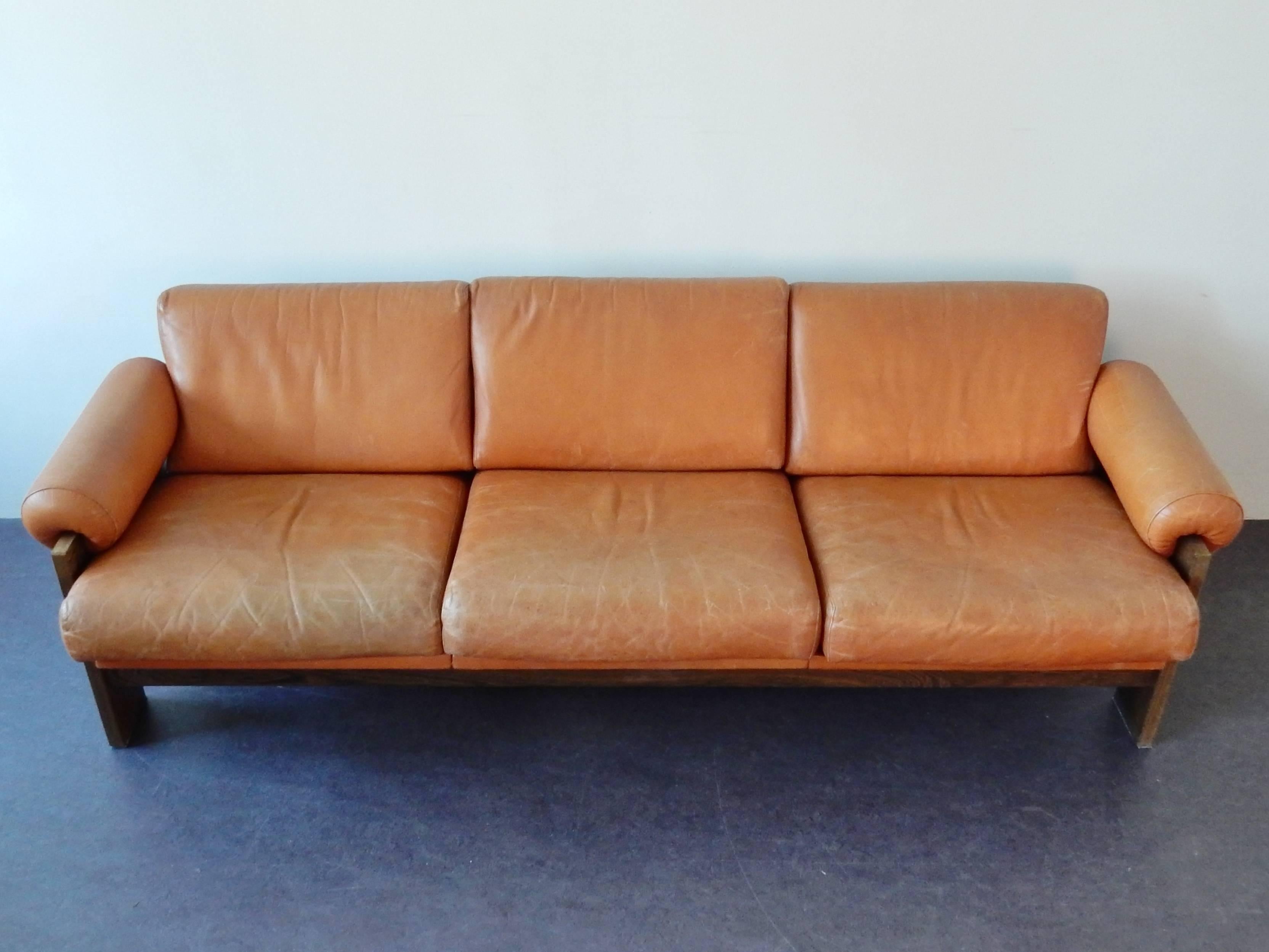 Mid-Century Modern Brown Leather Sofa Model 'BZ74' by Martin Visser for T Spectrum, 1960s-1970s