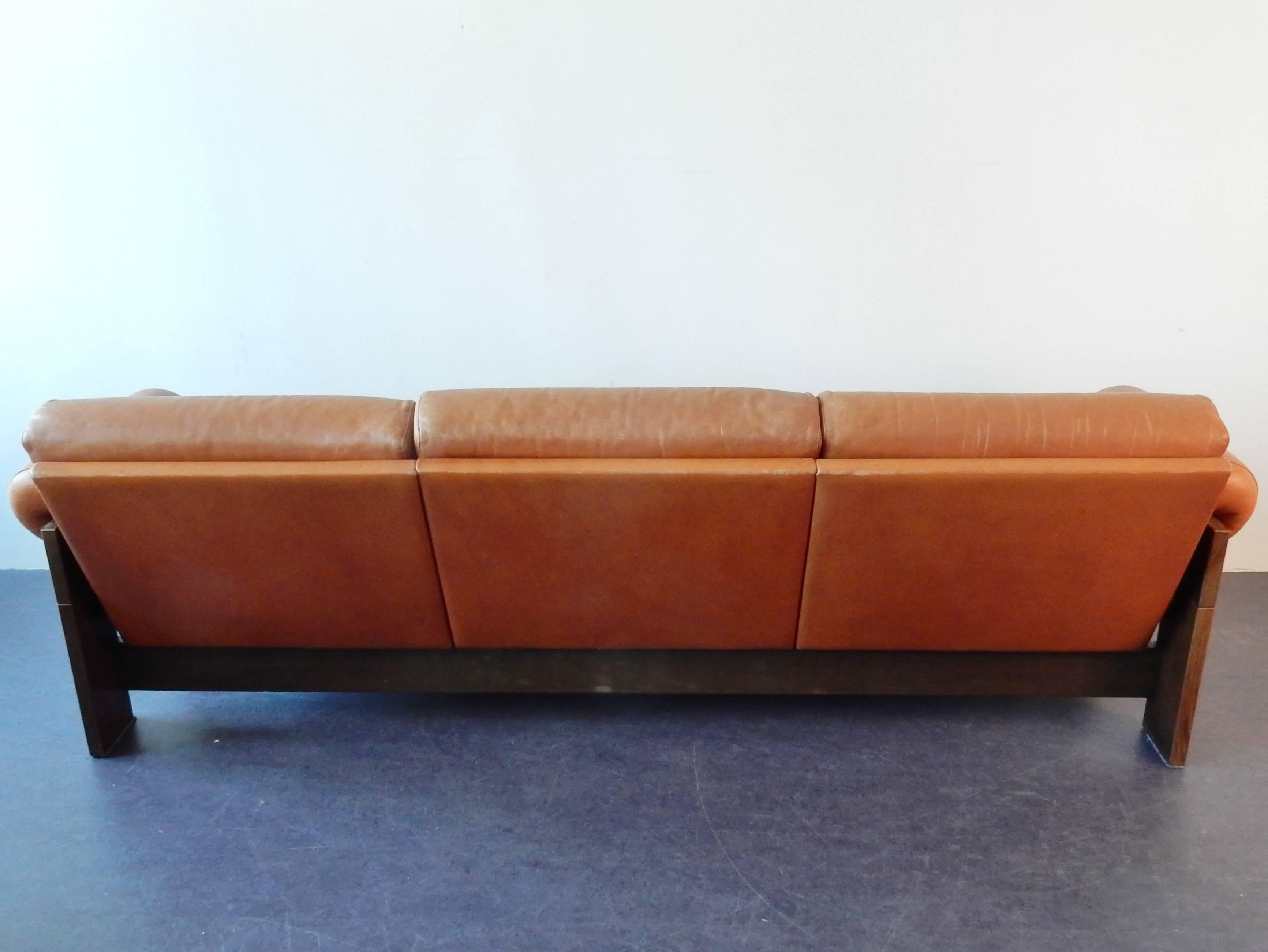 Mid-20th Century Brown Leather Sofa Model 'BZ74' by Martin Visser for T Spectrum, 1960s-1970s