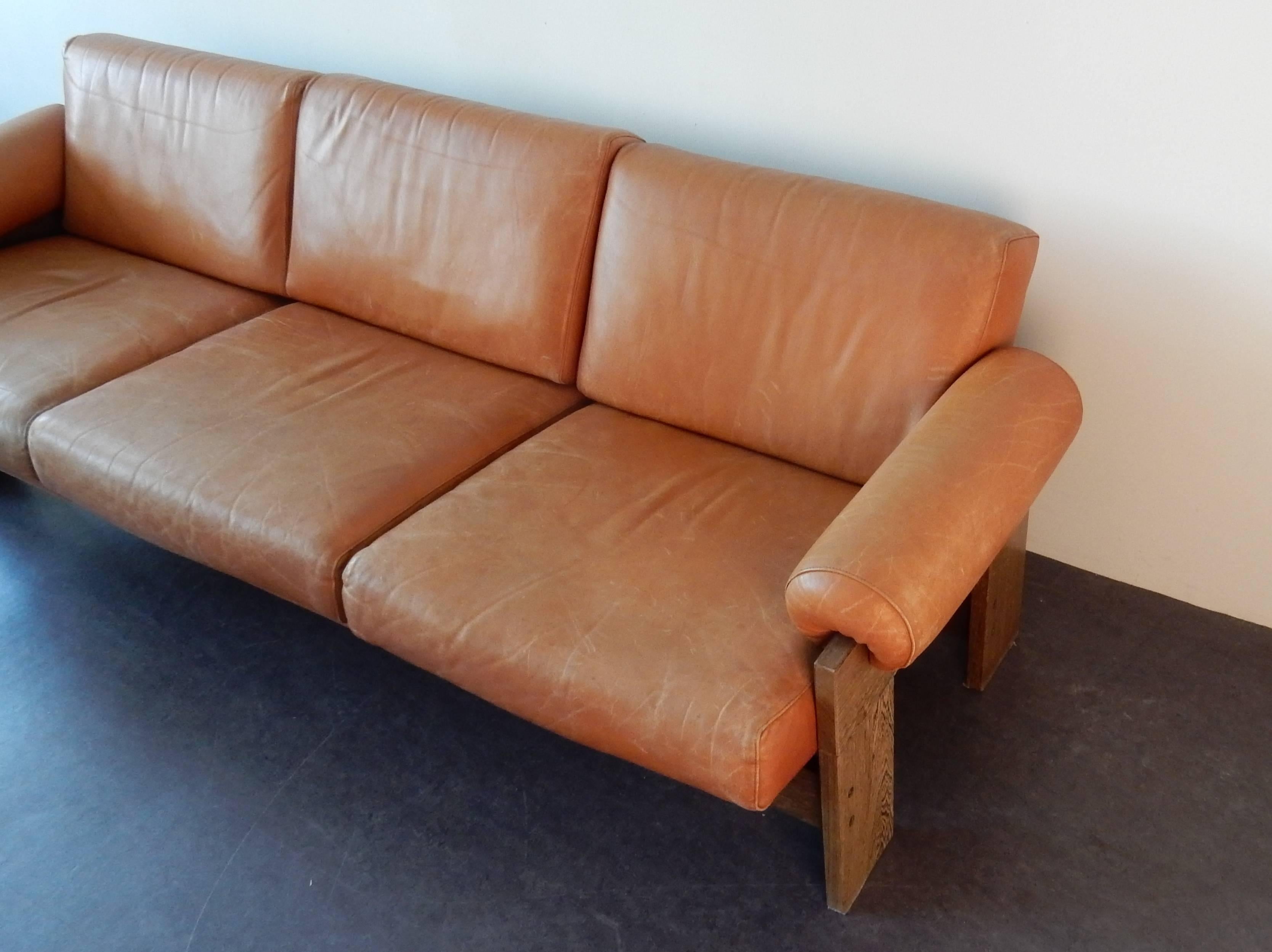 Dutch Brown Leather Sofa Model 'BZ74' by Martin Visser for T Spectrum, 1960s-1970s