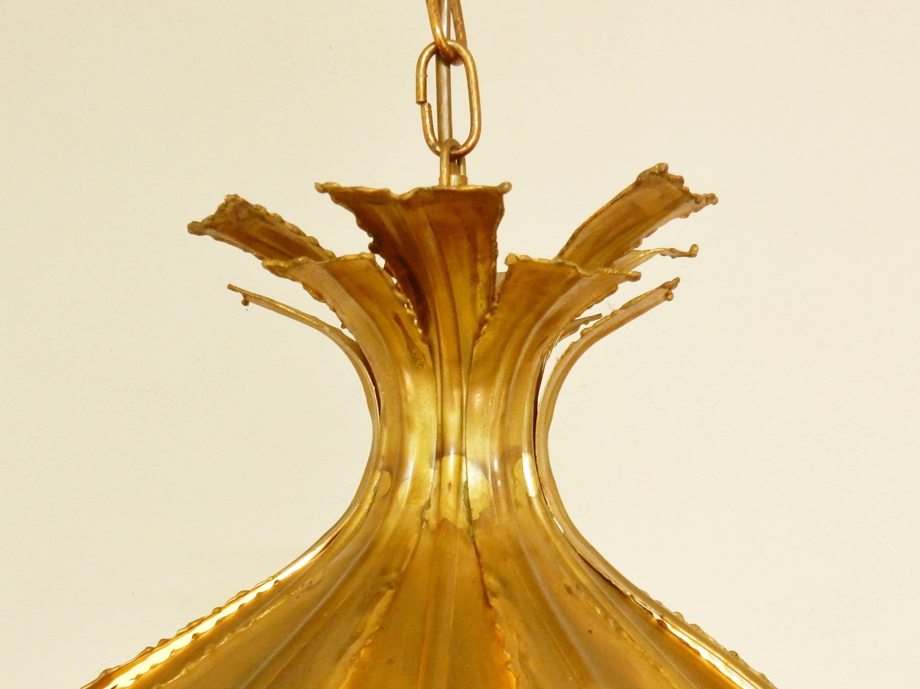 Danish Brutalist Flower Shaped Brass Pendant Light by Holm Sorensen & Co, Denmark