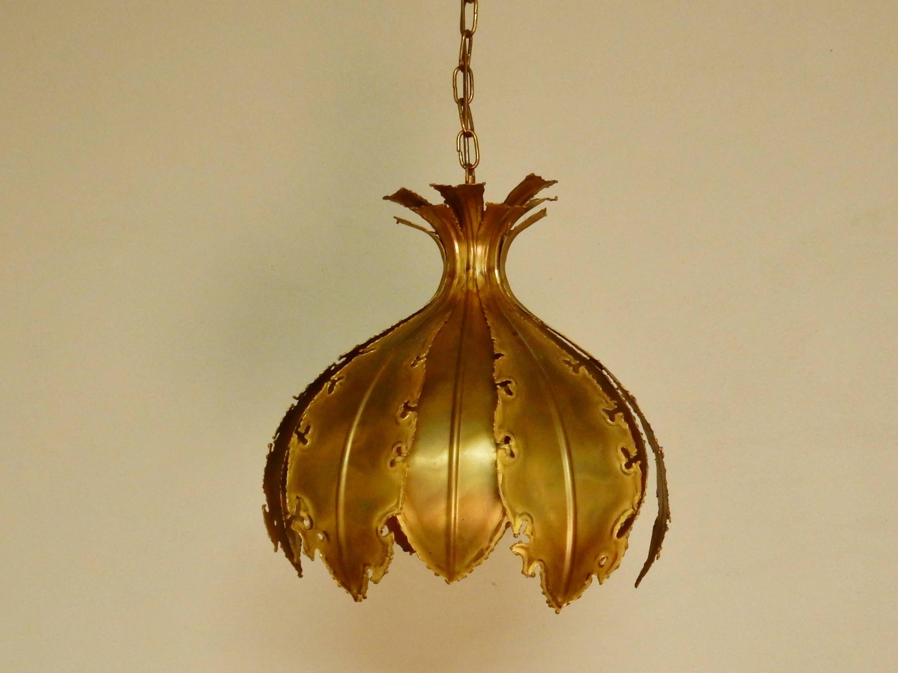 Mid-20th Century Brutalist Flower Shaped Brass Pendant Light by Holm Sorensen & Co, Denmark