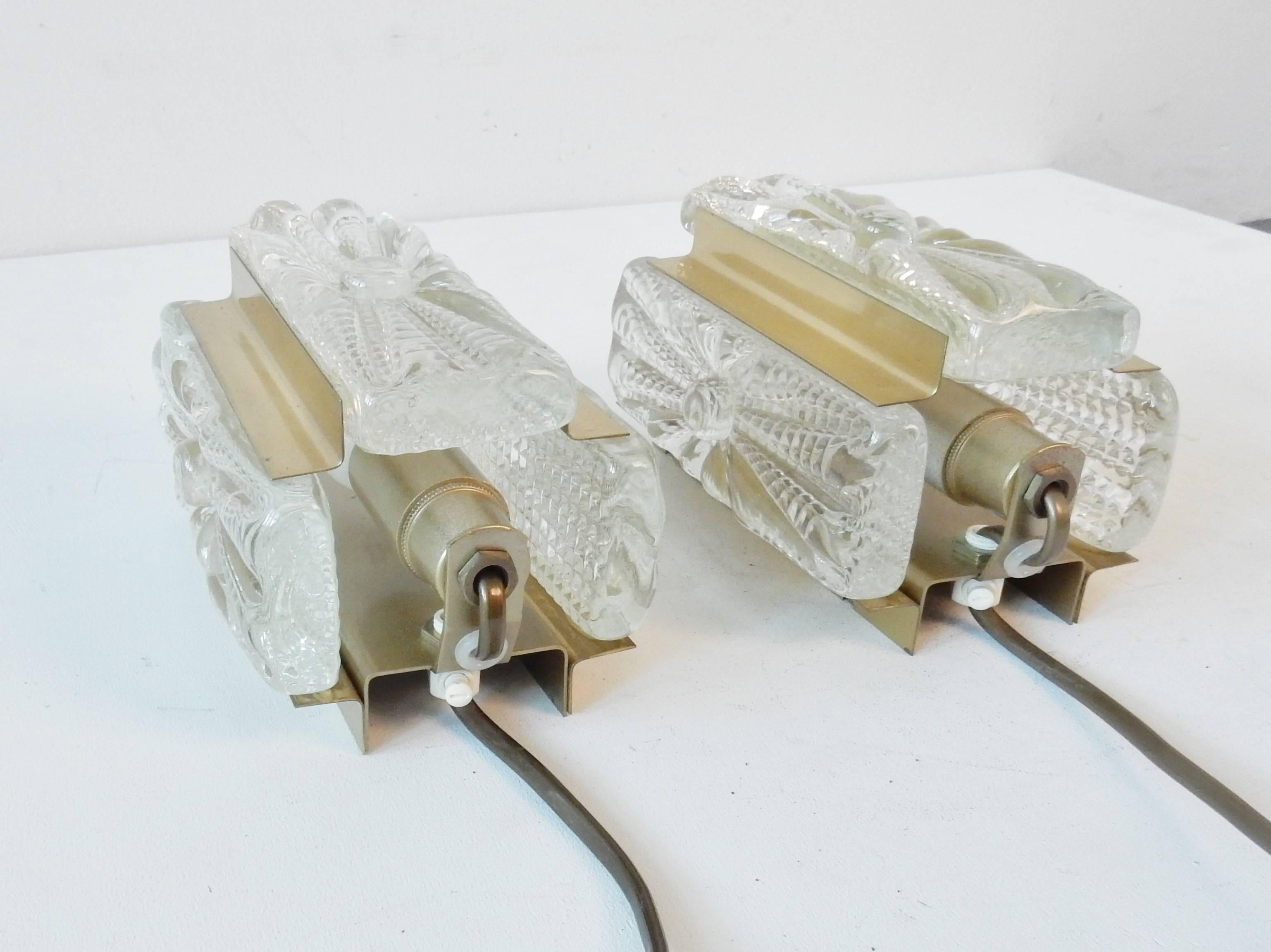 Danish Set of Two Model 15415 Wall Lamps in Glass and Brass by Vitrika, Denmark, 1970s