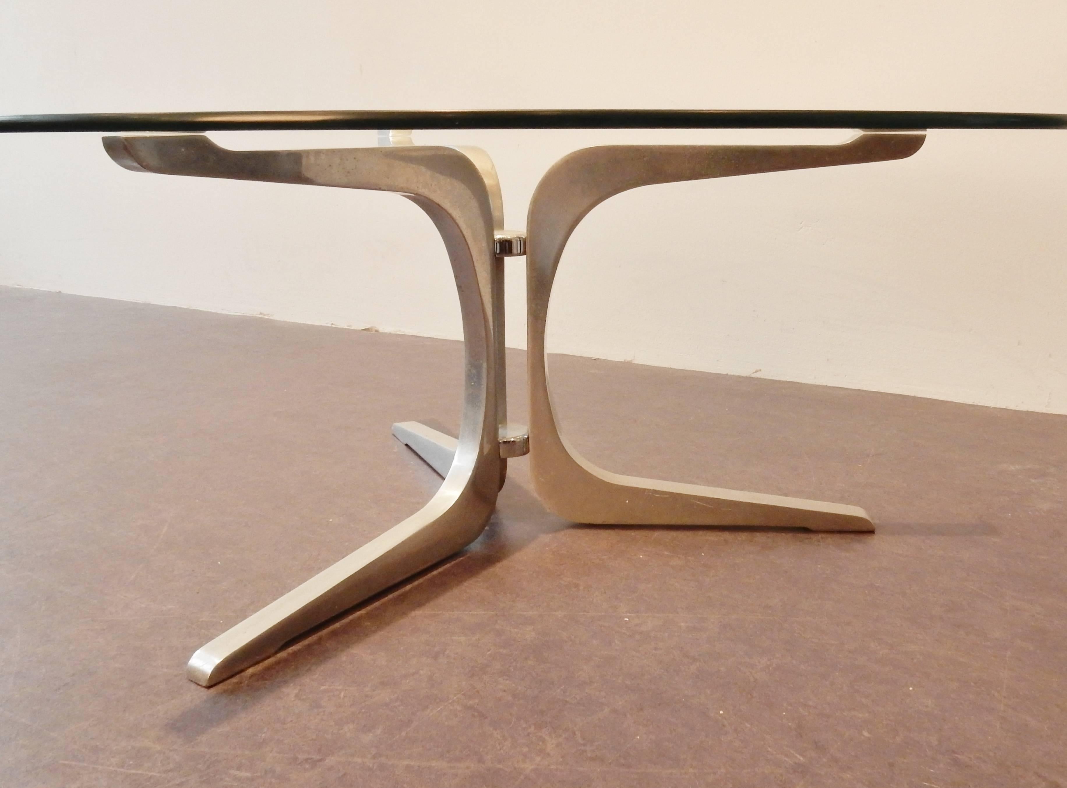 Mid-20th Century Midcentury Aluminium and Glass Coffee Table, 1960s For Sale