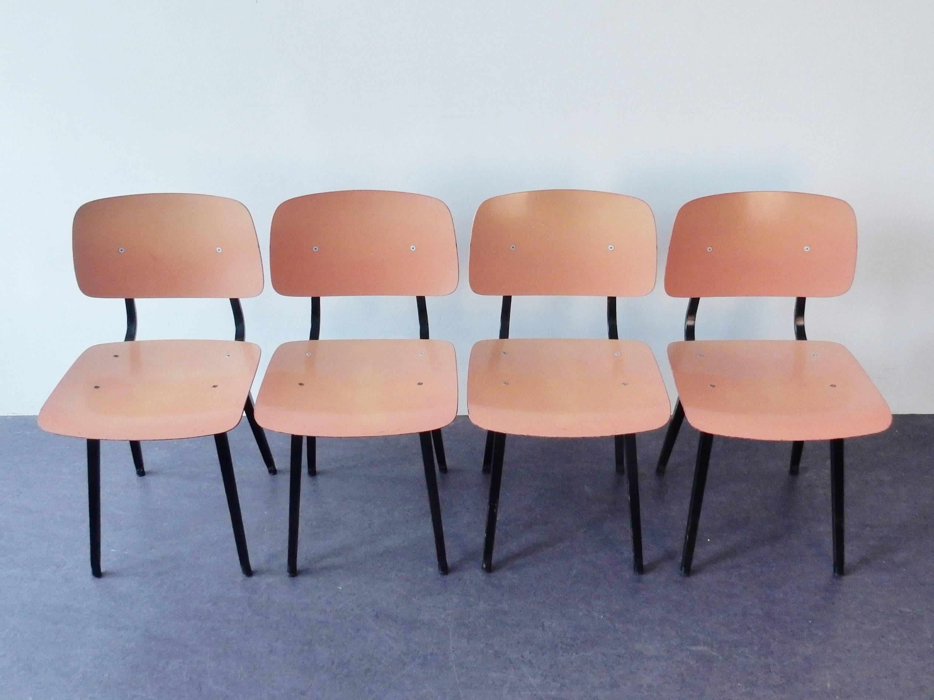 Mid-Century Modern Set of Four Industrial Chairs, Model Revolt by Friso Kramer for Ahrend de Cirkel