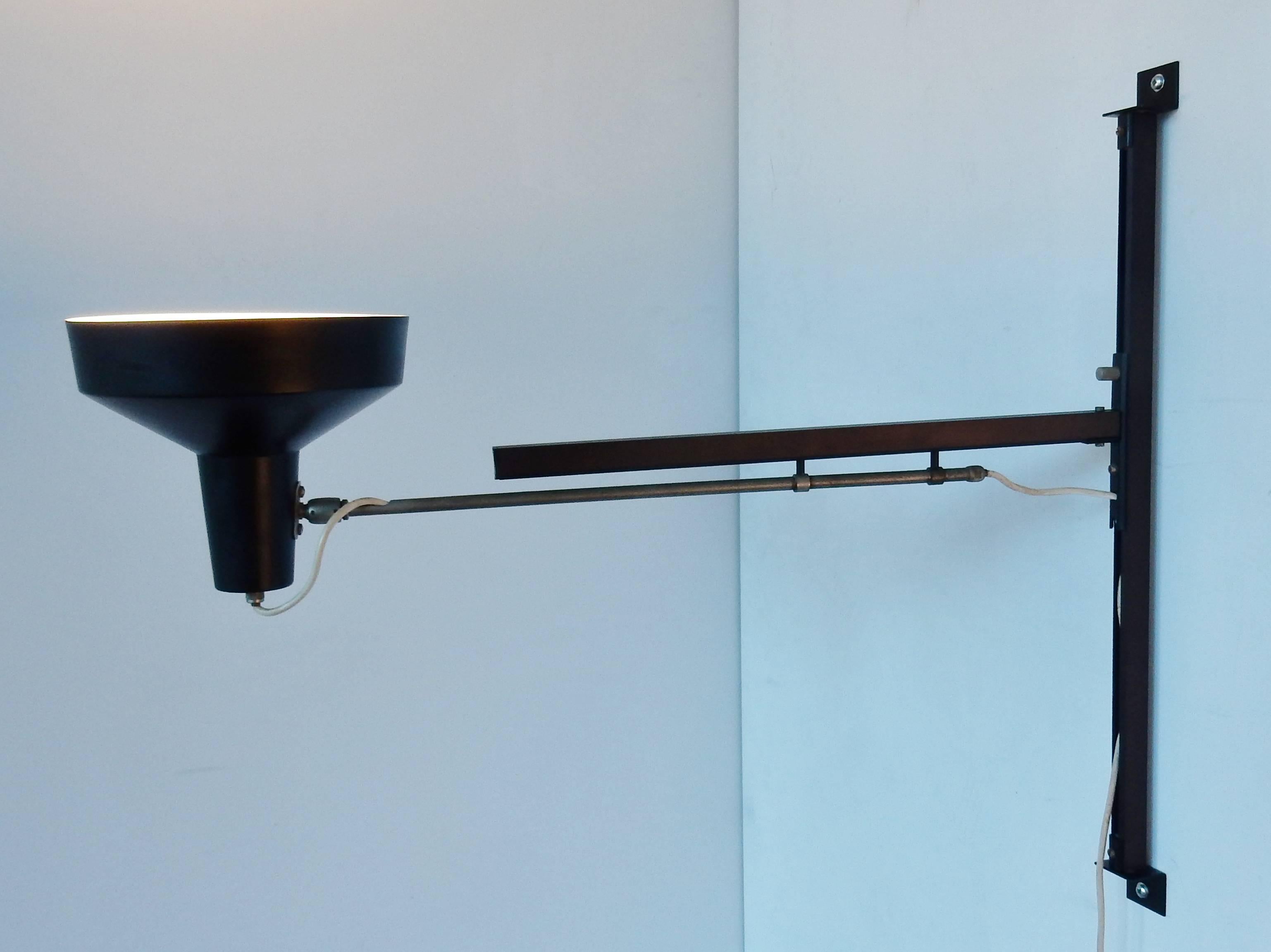 Lacquered Black Telescopic Wall Lamp by Hiemstra Evolux Dutch Design, Netherlands, 1960s For Sale