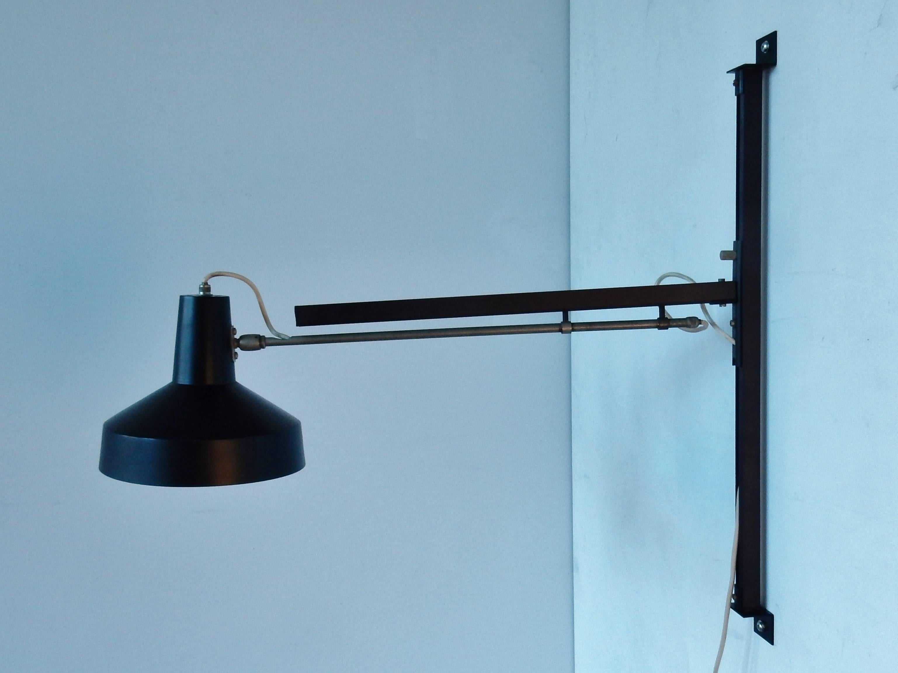 Metal Black Telescopic Wall Lamp by Hiemstra Evolux Dutch Design, Netherlands, 1960s For Sale