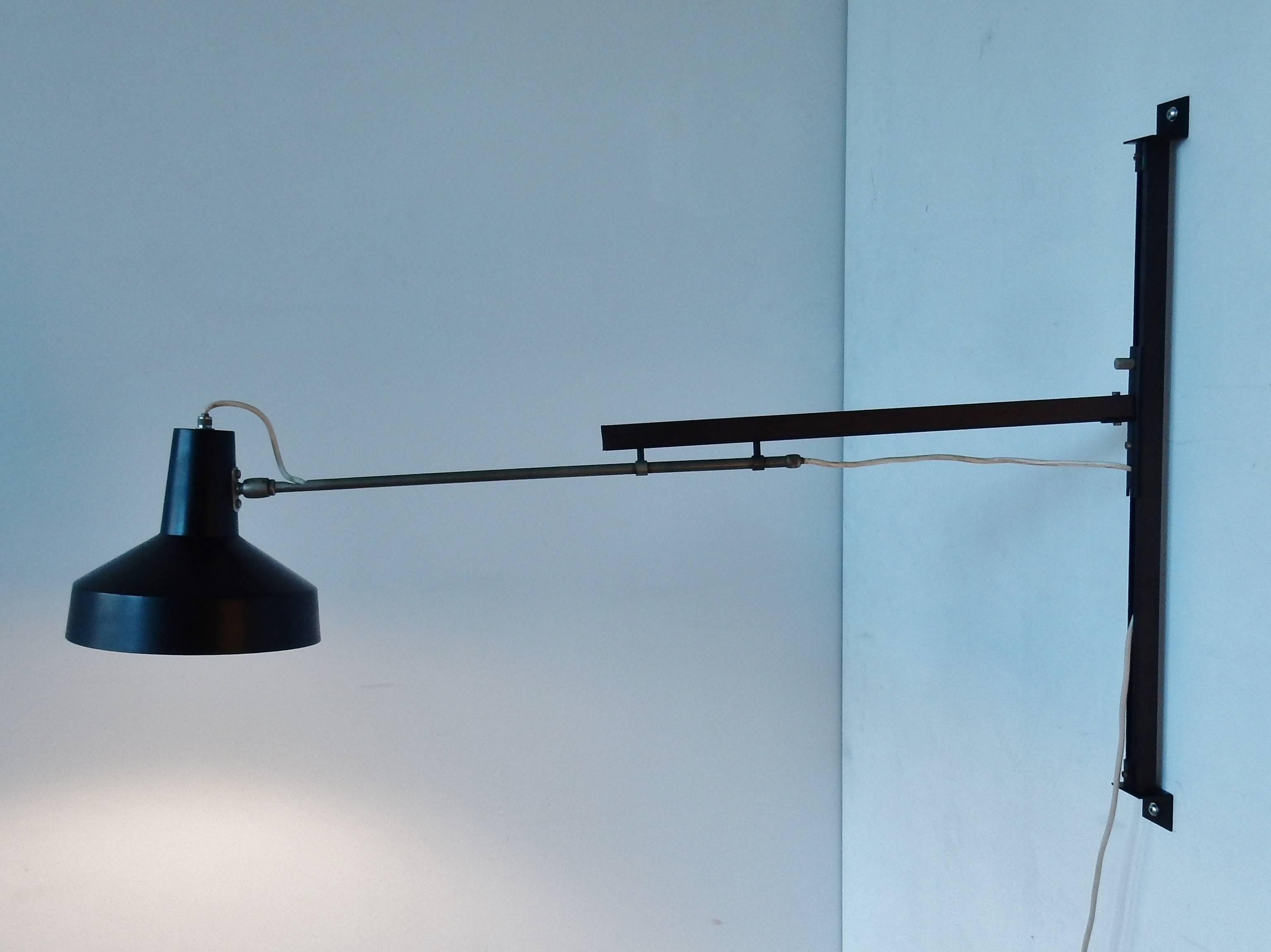 Mid-20th Century Black Telescopic Wall Lamp by Hiemstra Evolux Dutch Design, Netherlands, 1960s For Sale