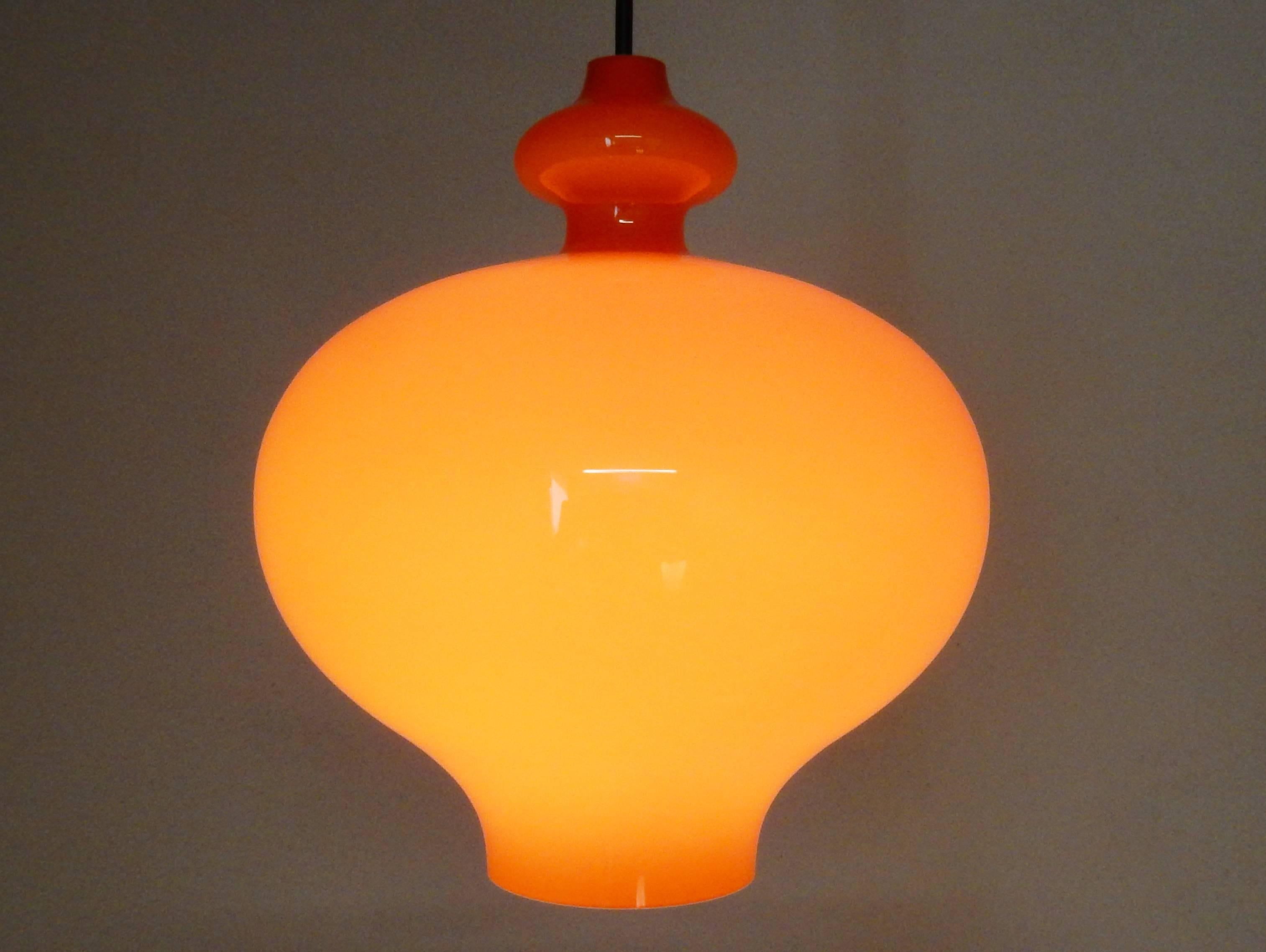 Swedish Set of Two Orange Glass Pendant Lights by Hans-Agne Jakobsson, Sweden, 1960s