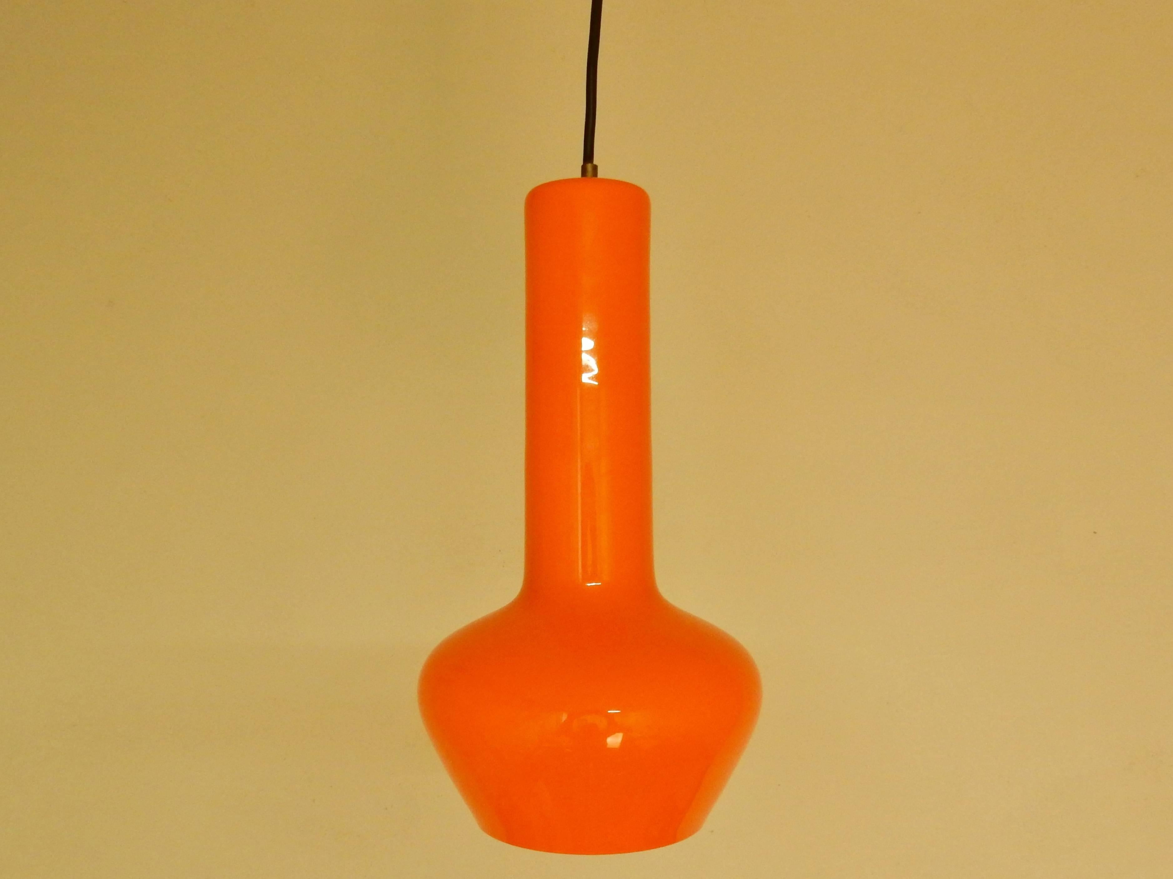 Italian Set of Two Orange Pendant Lamps by Gino Vistosi, Italy, 1960s For Sale