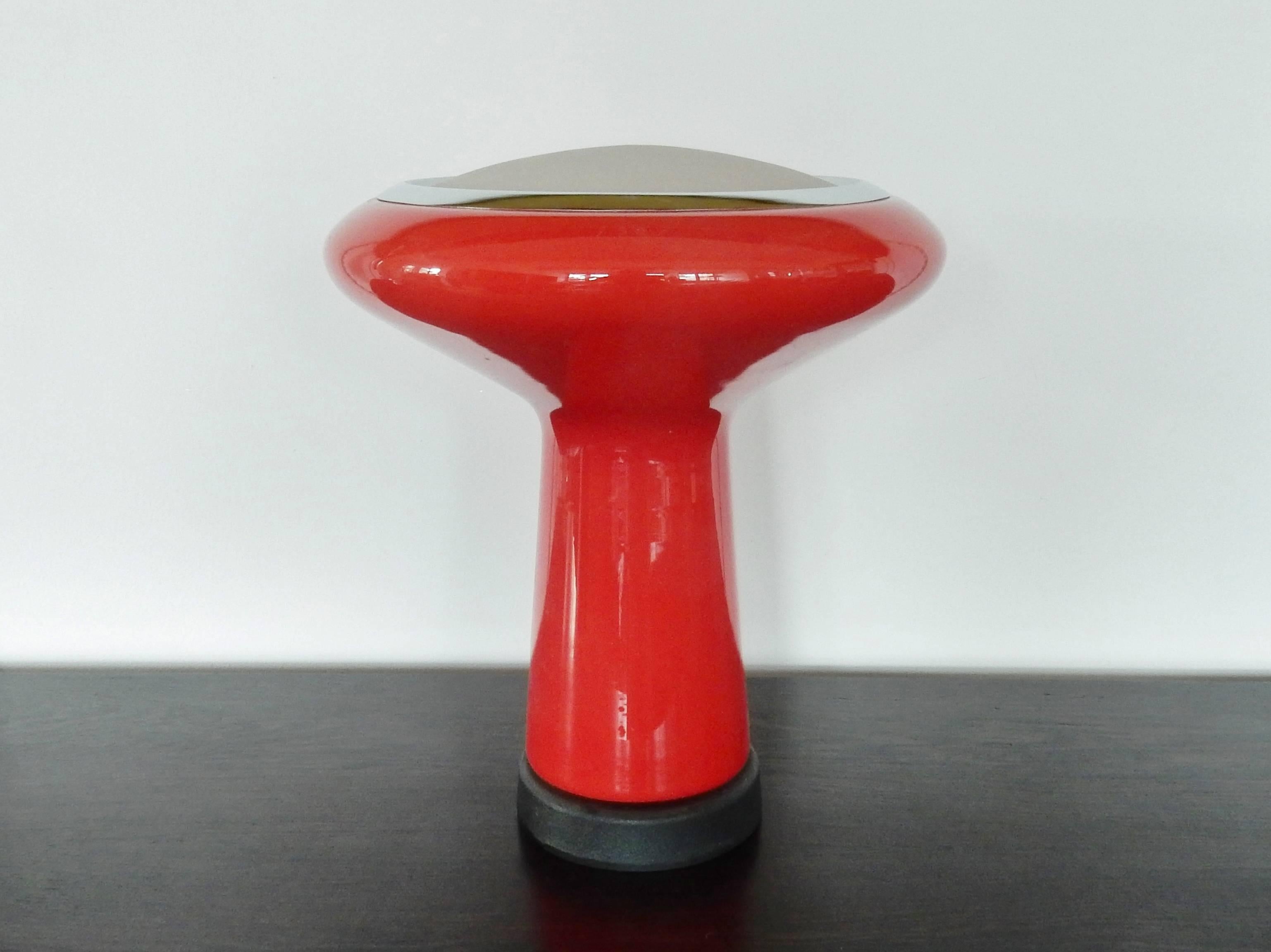 Red and White Glass Table Lamp with Chrome Detail by Hiemstra Evolux, 1960s For Sale 1