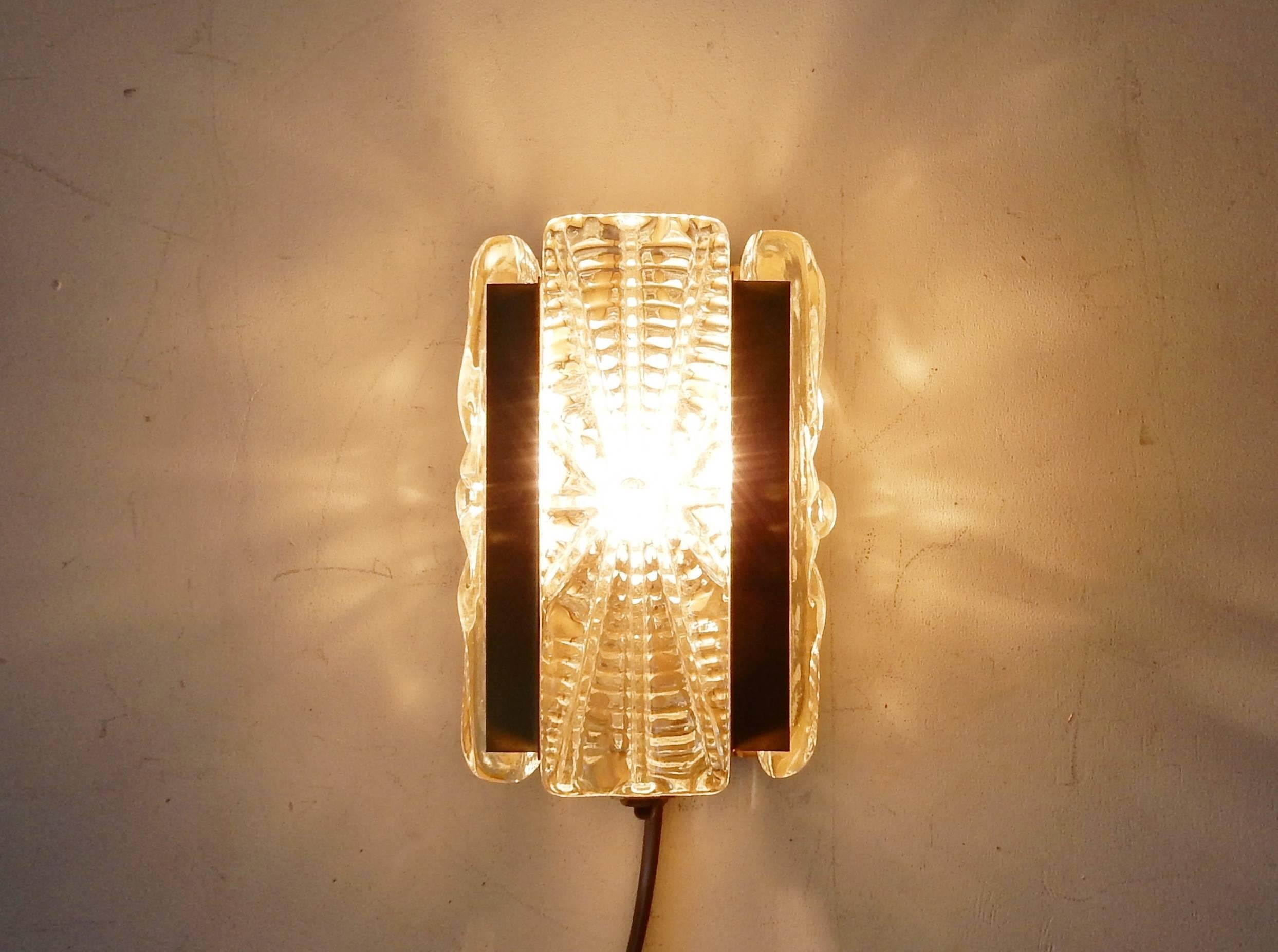 Late 20th Century Set of Two Model 15415 Wall Lamps in Glass and Brass by Vitrika, Denmark, 1970s