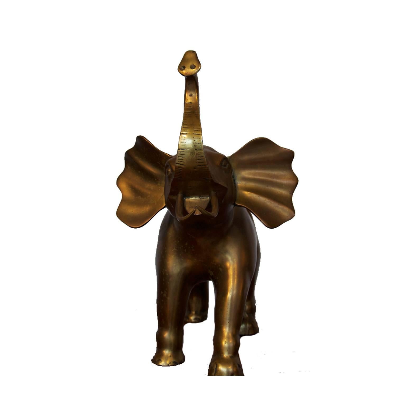 Hollywood Regency Brass Elephant Sculpture For Sale