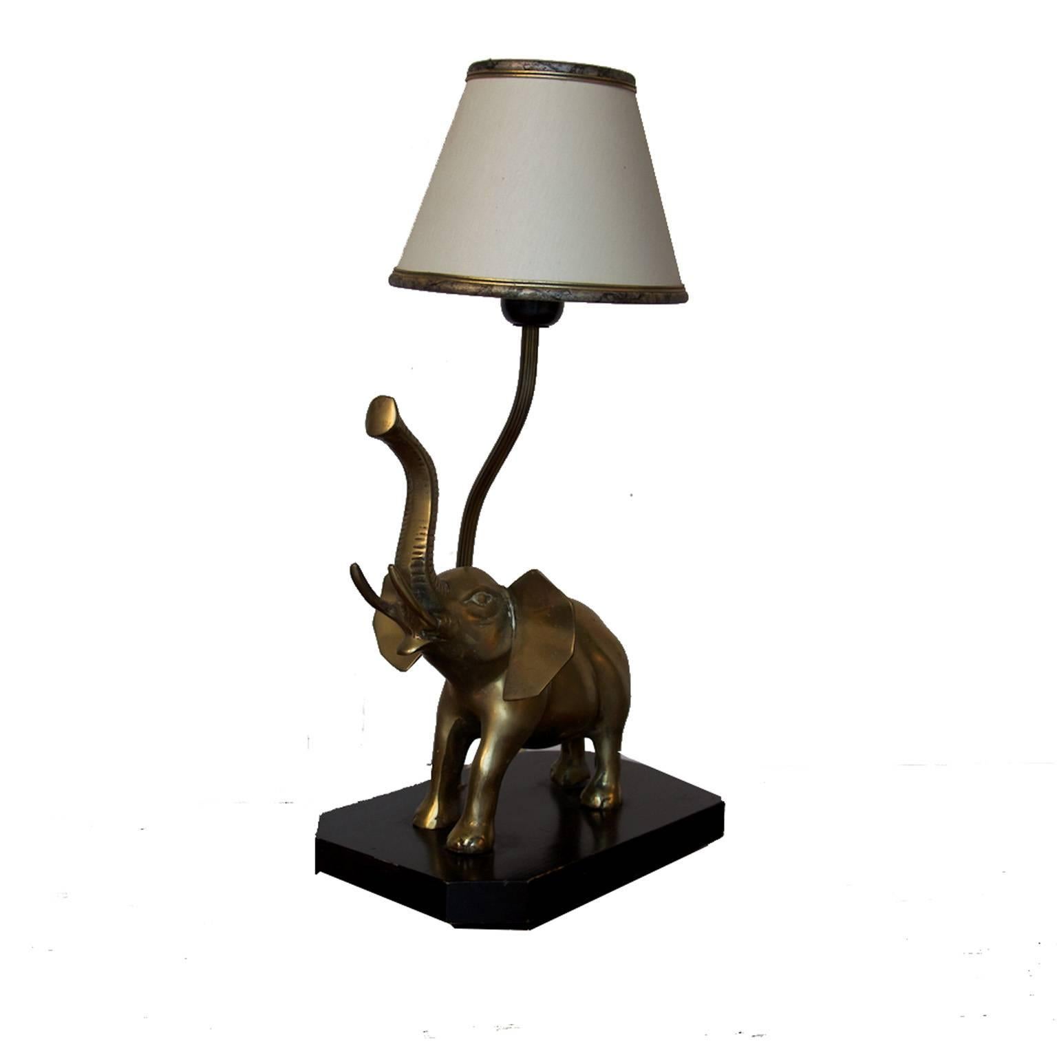 Hollywood Regency Maison Charles Style Table Lamp with Brass Elephant For Sale