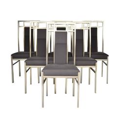 Italian Set of Dining Chairs in Gold Metal and Fabric