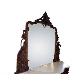 Antique Walnut and Marble Mirror Cabinet or Chiffonier