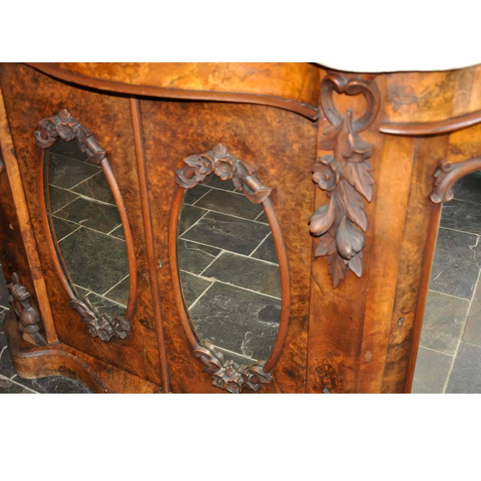 French Antique Walnut and Marble Mirror Cabinet or Chiffonier For Sale