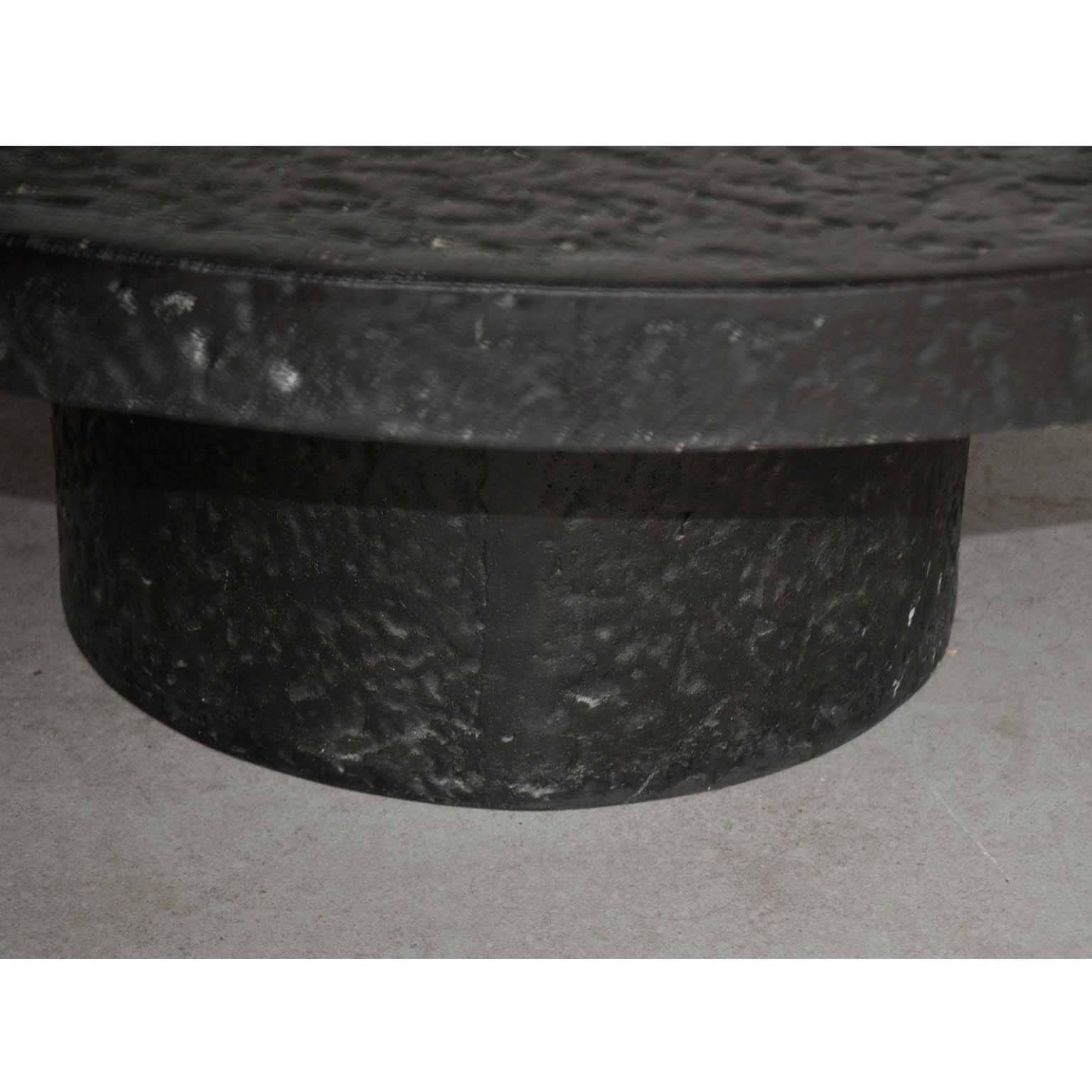 French Round Black Brutalist Coffee Table in the style of Ado Chale