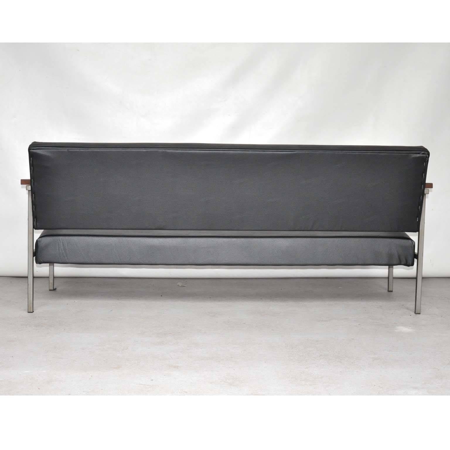 Mid-Century Modern Mid-Century Dutch Sofa in Black Vinyl For Sale