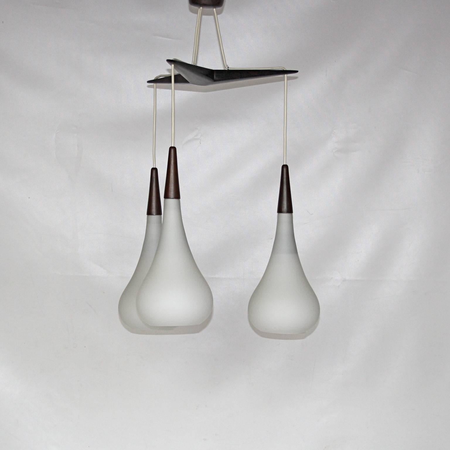 Danish Holmegaard Teardrop Trio White Glass Pendant Light