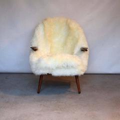 Danish Teak Lounge Chair in Sheepskin, Denmark, 1960s